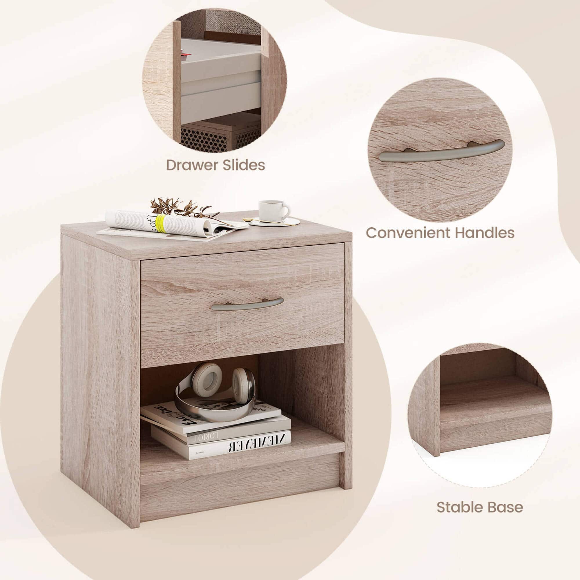 Drawer Slides, Convenient Handles, Stable Base