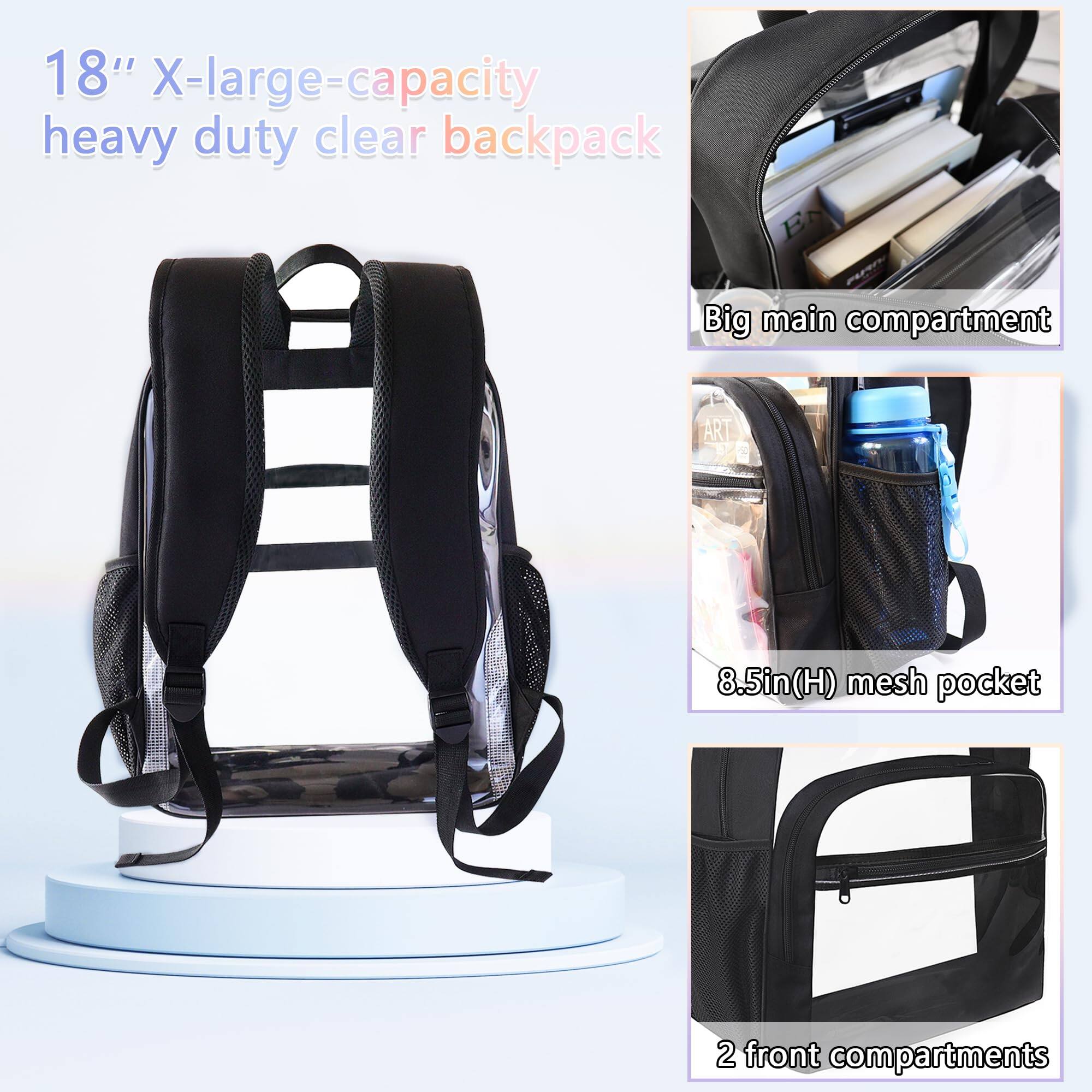 Alt View 1. Pacoar Cade - Clear Backpack For School  Heavy Duty Transparent With 0.6 Mm Pvc Bookbag 18 Inch Bags Pink - Light Purple.