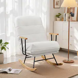 Vecelo - Teddy Velvet Nursery Rocking Chair for Adults, Modern Upholstered Comfy Rocker with Adjustable High Backrest, Wood Legs - White