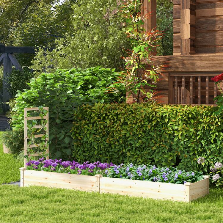 Angle. Mondawe - Raised Garden Bed with Planter Box and Trellis for Climbing Plants, 2 Compartments - Light/Pastel Brown.
