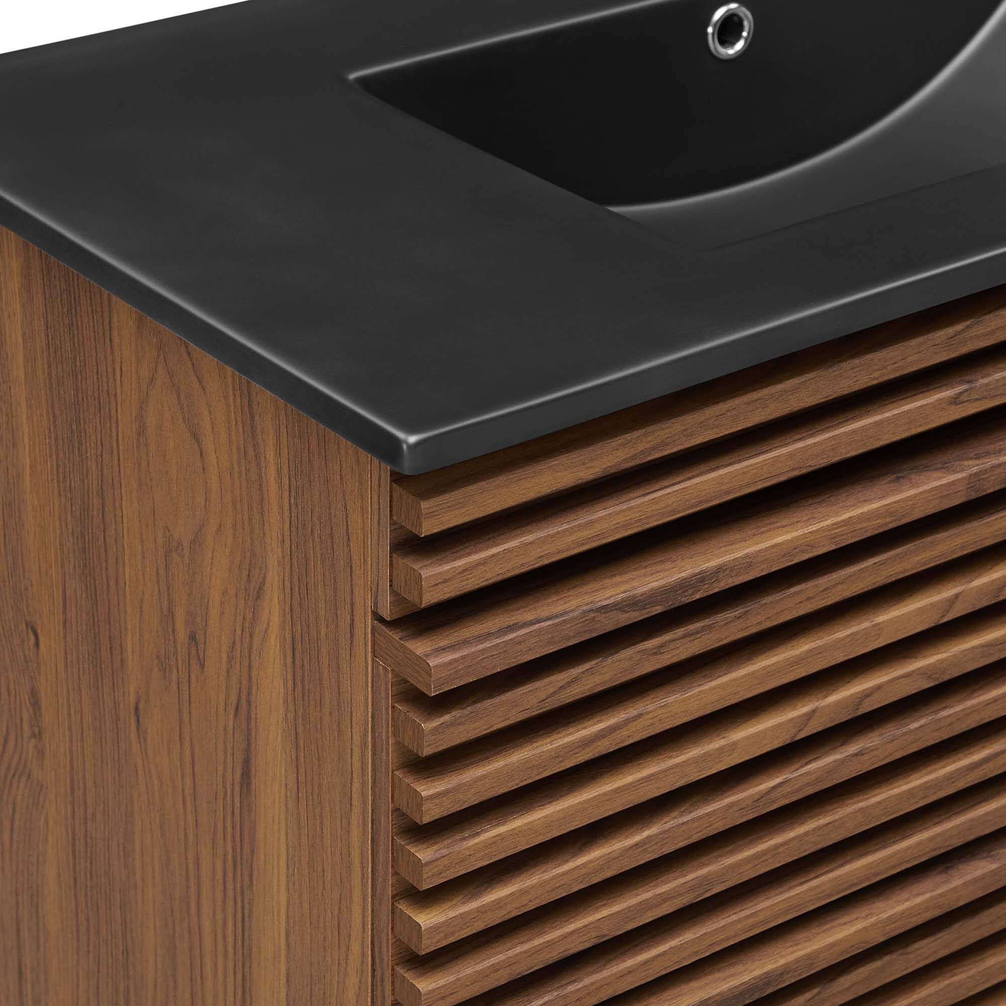 Alt View 5. Modway - Render Wall-Mount Bathroom Vanity with Black Basin Included - Walnut Black.