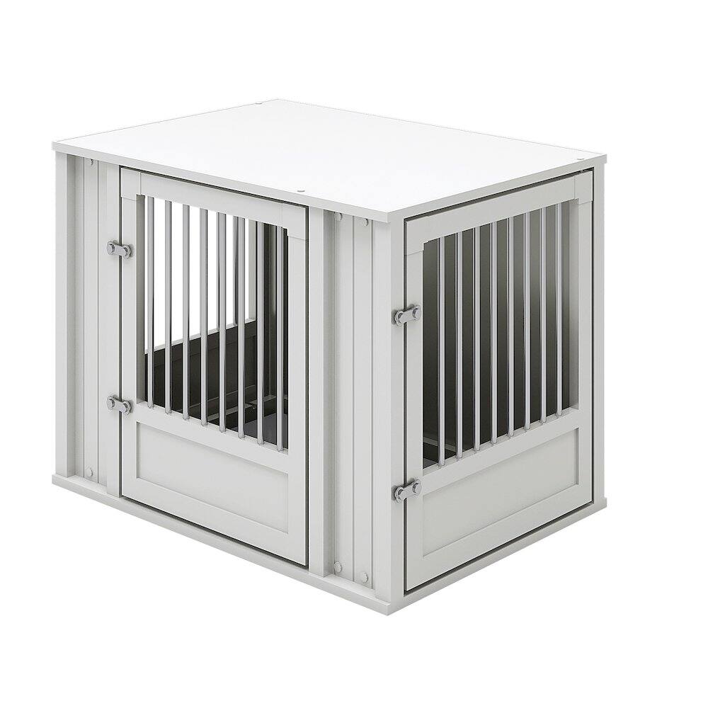 Front. New Age Pet - Durable ECOFLEX Medium Dog Crate with Flexible Door Placement in Antique White.
