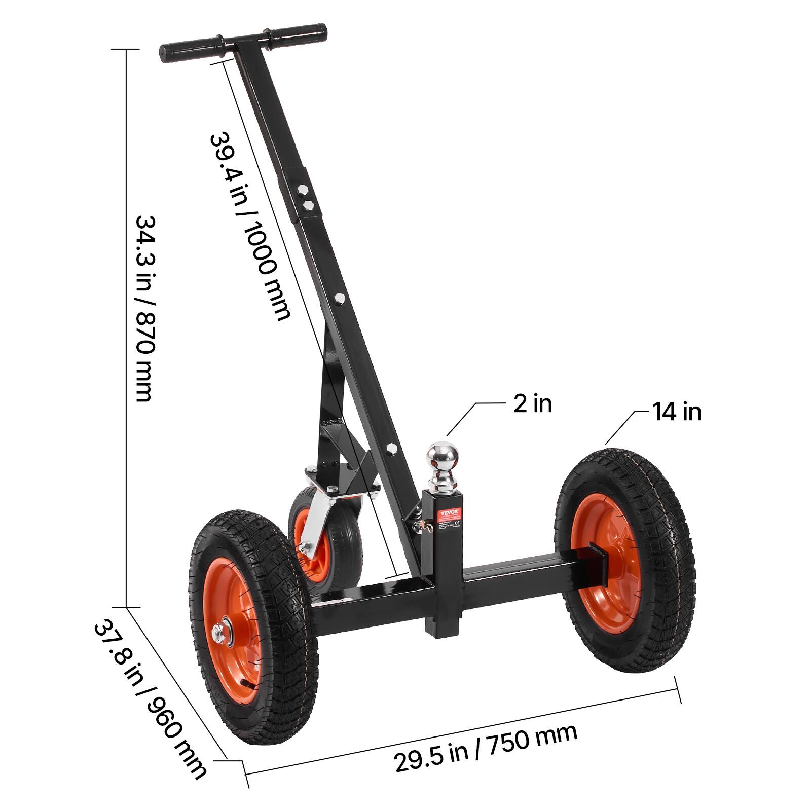 - 34.3 in / 870 mm
- 39.4 in / 1000 mm
- 37.8 in / 960 mm
- 29.5 in / 750 mm
- 2 in
- 14 in