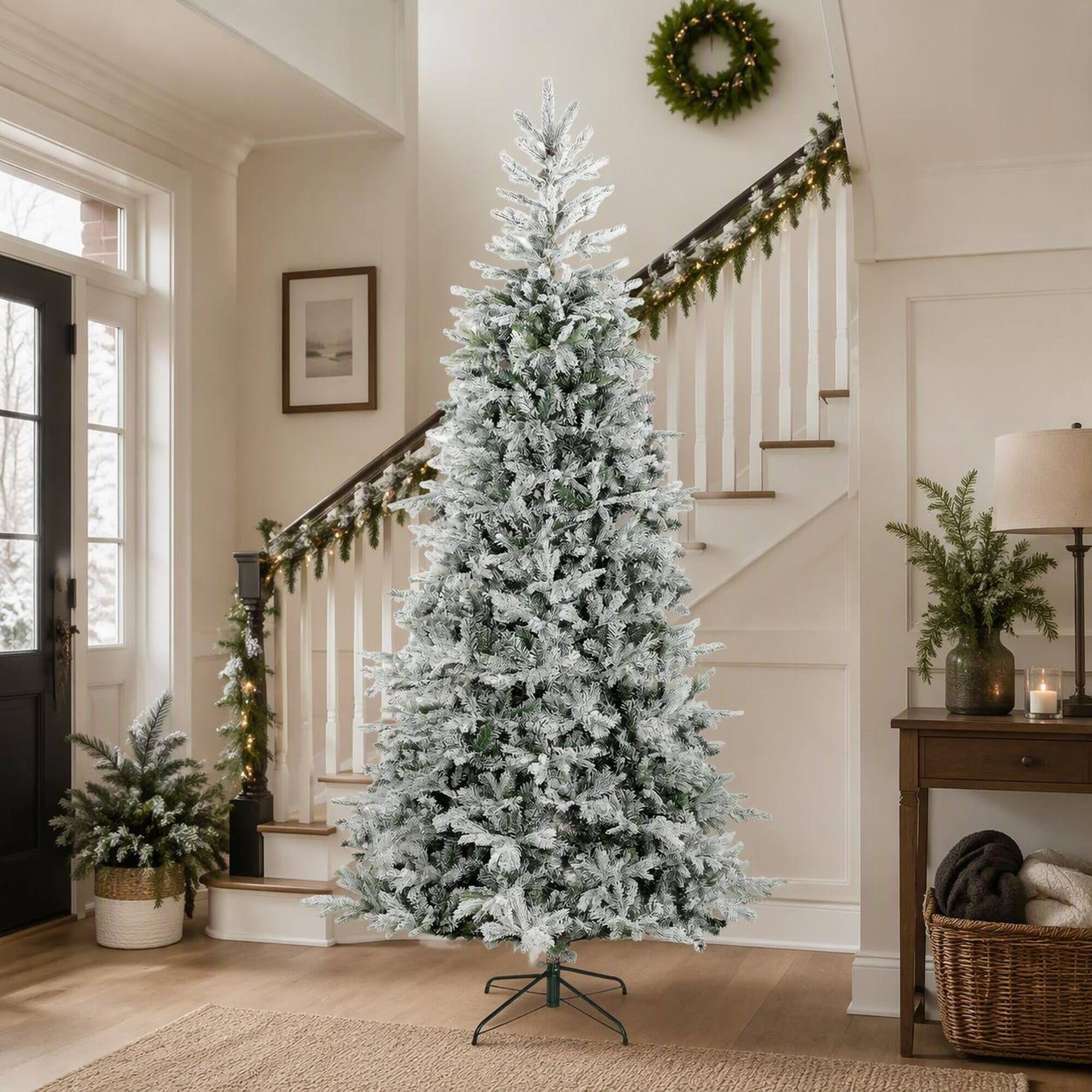 Alt View 1. RYHNUYNE - HOMCOM 9 Ft Artificial Frosted Christmas Tree, Realistic Branches Wide Full Spruce Hinged Design Easy Assembly - Green.