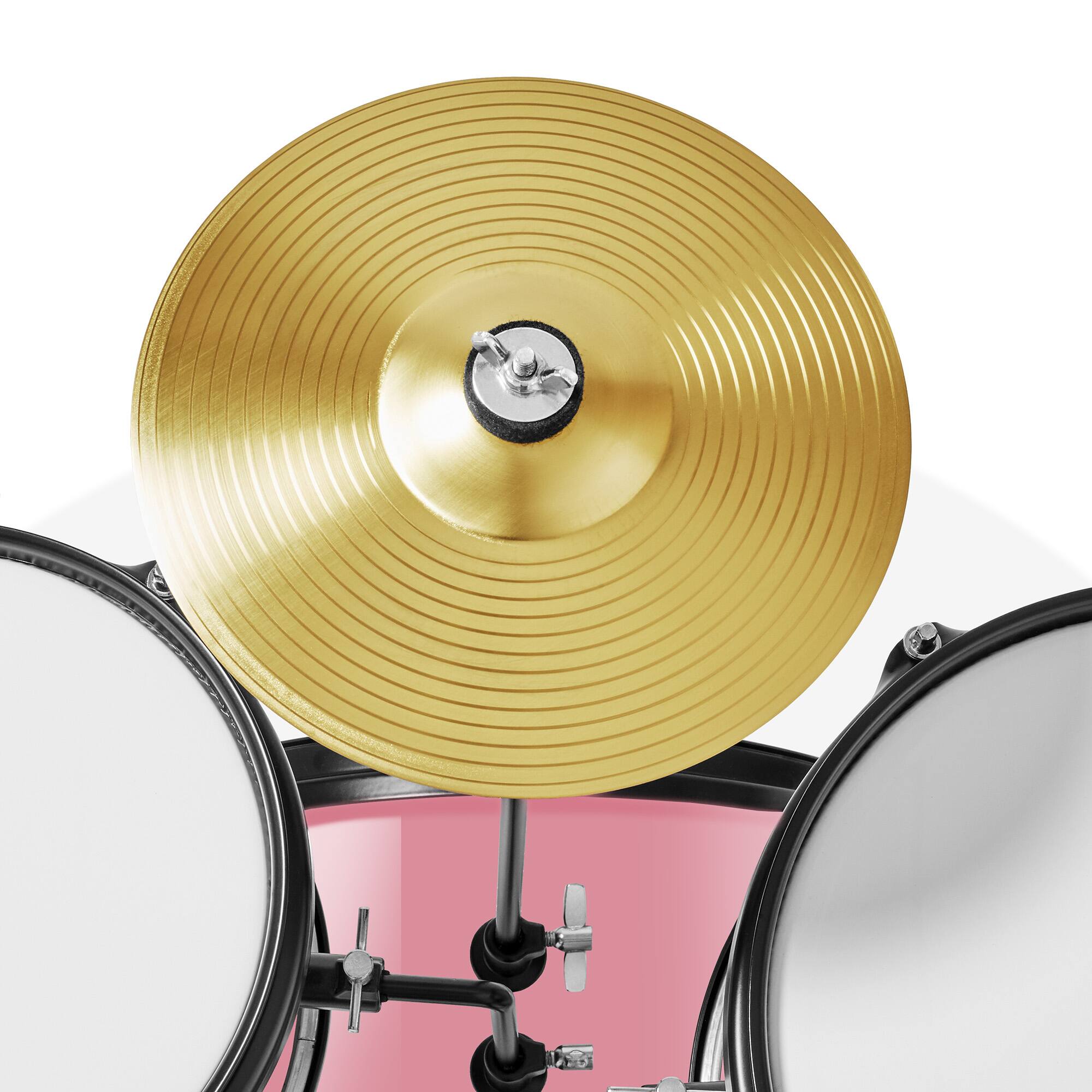 Alt View 4. Gammon Percussion - 3pc Junior Drum Set - Beginner Kit with Throne - Cymbal - Drumsticks - Pink.