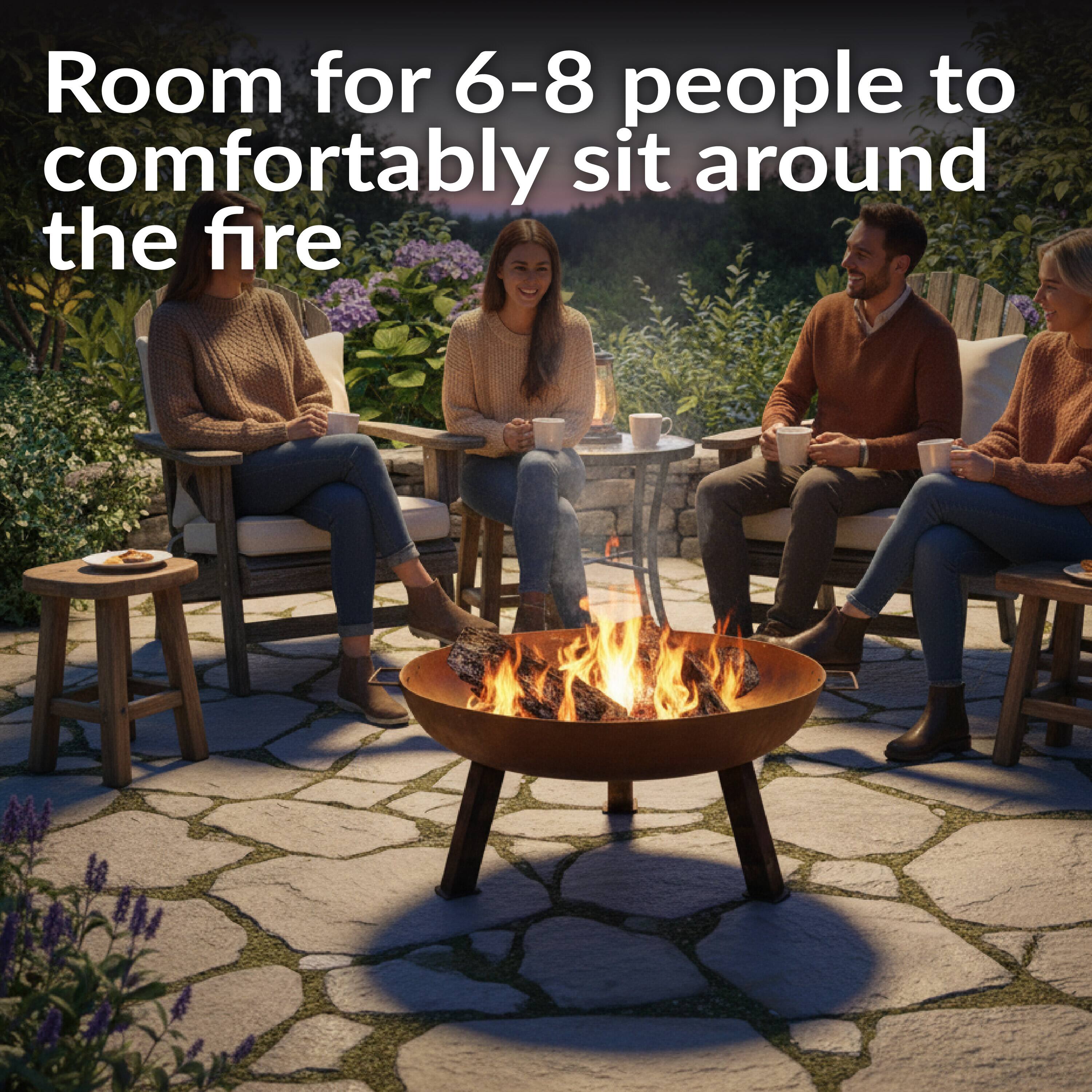 Room for 6-8 people to comfortably sit around the fire