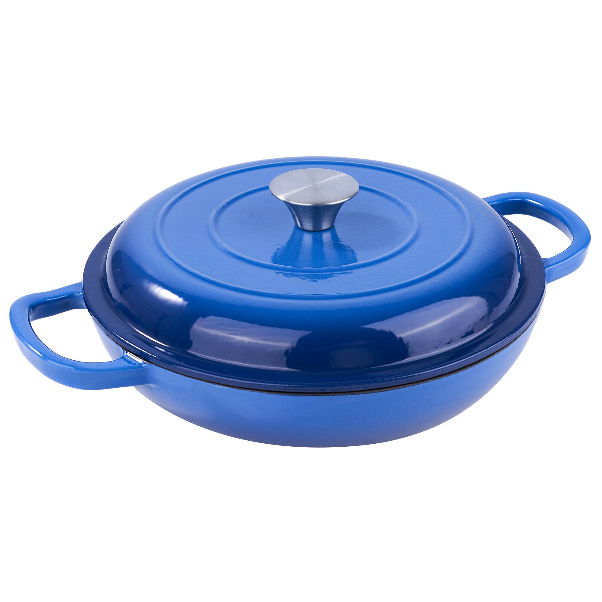 Alt View 3. MOOSOO - 3 Quart Enameled Shallow Cast Iron Dutch Oven with Lid, Dual Handles Dutch Pots for Cooking, Stewing For All Stovetops - Blue.