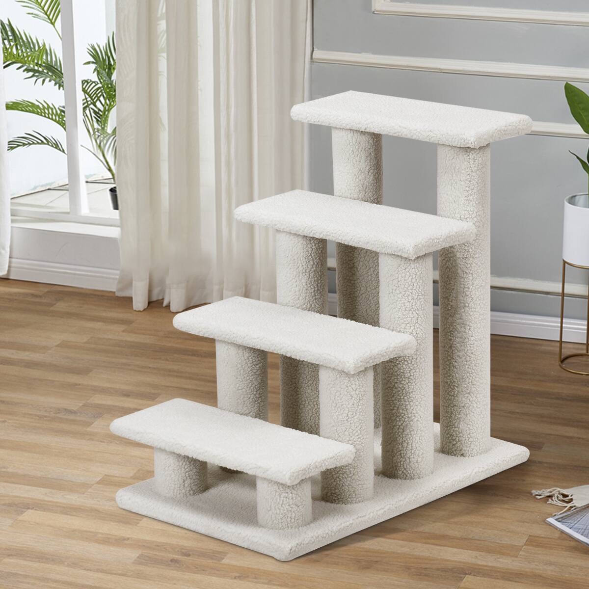 Alt View 1. Costway - Costway 24" 4-Step Pet Stairs Carpeted Ladder Ramp 8 Scratching Post Cat Tree Climber - White.