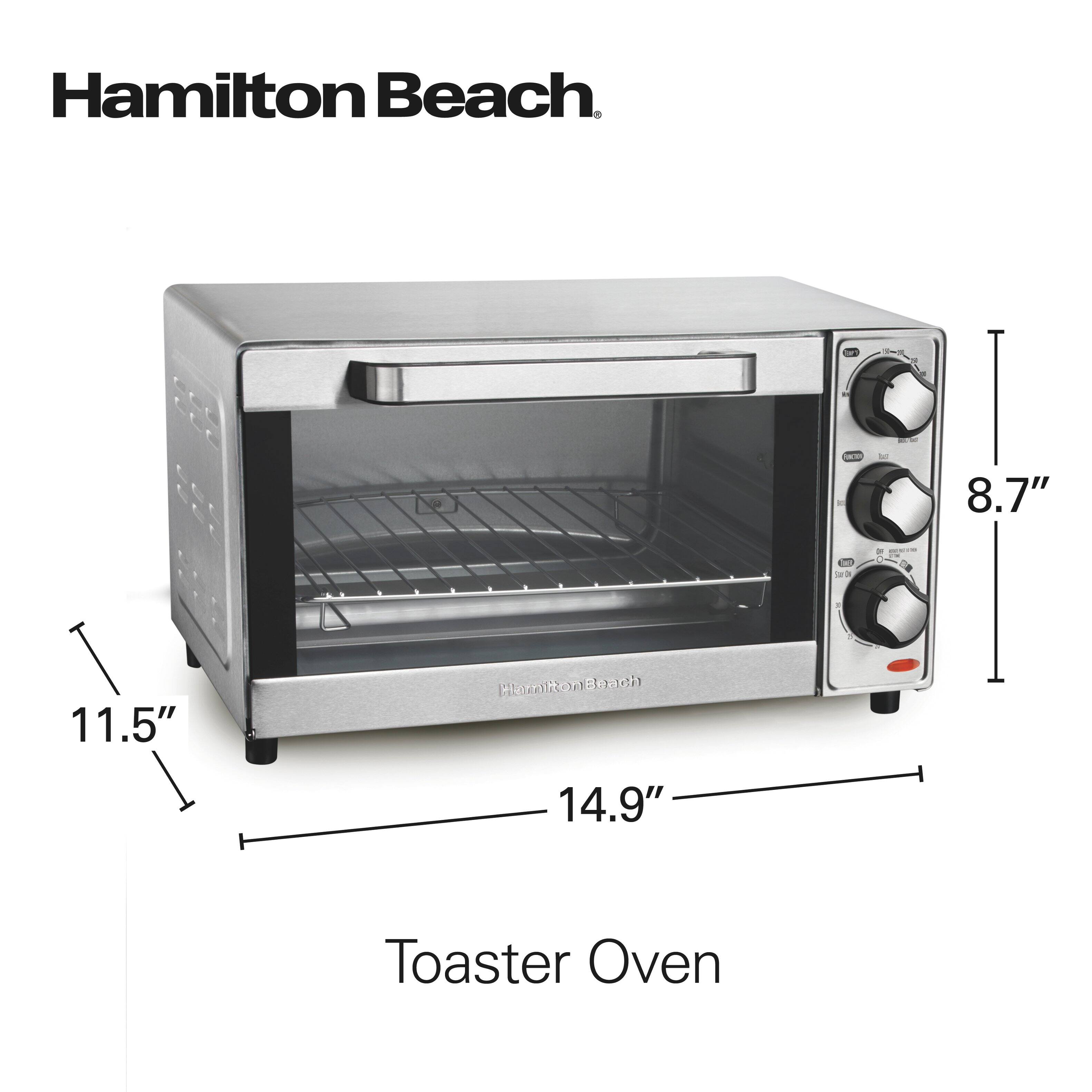 Hamilton Beach  
Toaster Oven  
Dimensions:  
- Height: 8.7"  
- Width: 11.5"  
- Depth: 14.9"