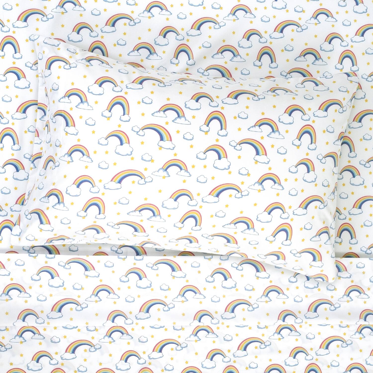 Sweet Home Collection - Kids' Printed Classic & Bright Ultra Soft Microfiber Sheet Sets - Full - Rainbows
