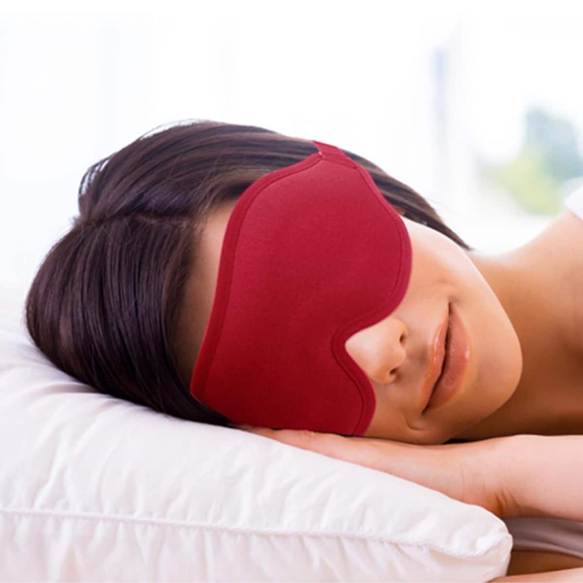 Tooloton - 3D Contoured Sleep Mask for Side Sleepers with Lash Extensions, Adjustable Blackout Eye Shade - Red