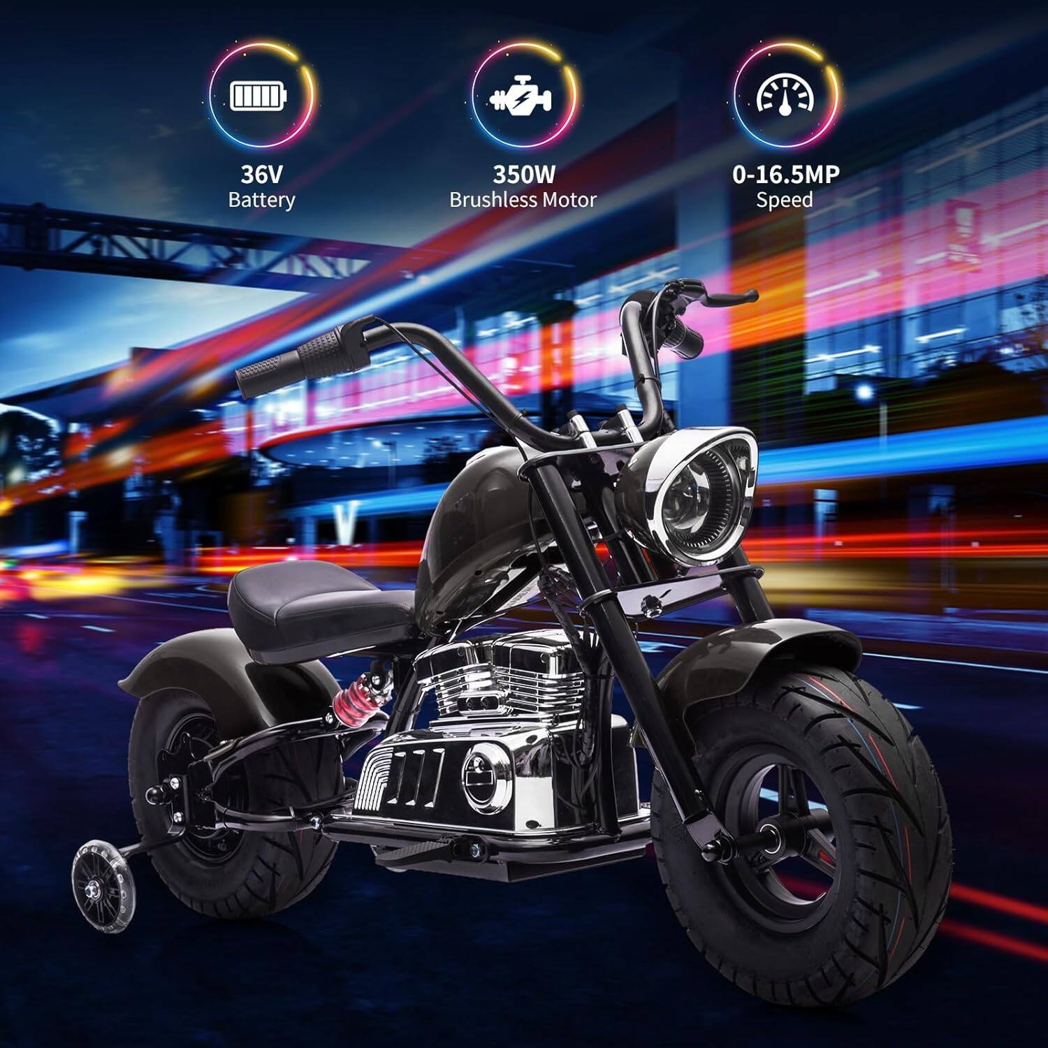 36V Battery  
350W Brushless Motor  
0-16.5MP Speed