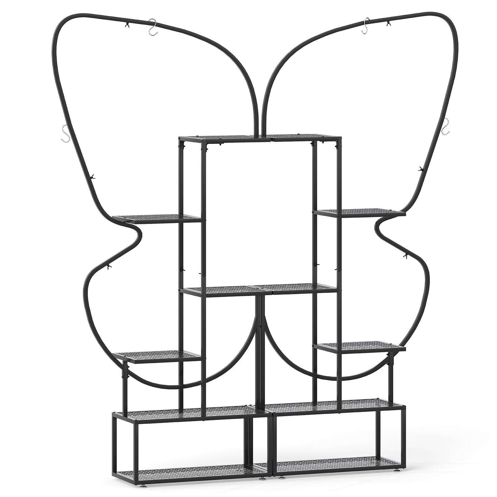 Alt View 9. Gymax - Gymax 2 Pack 6-Tier Metal Plant Stand 73'' Tall Butterfly Shaped Flowerpot Holder Shelf - Black.