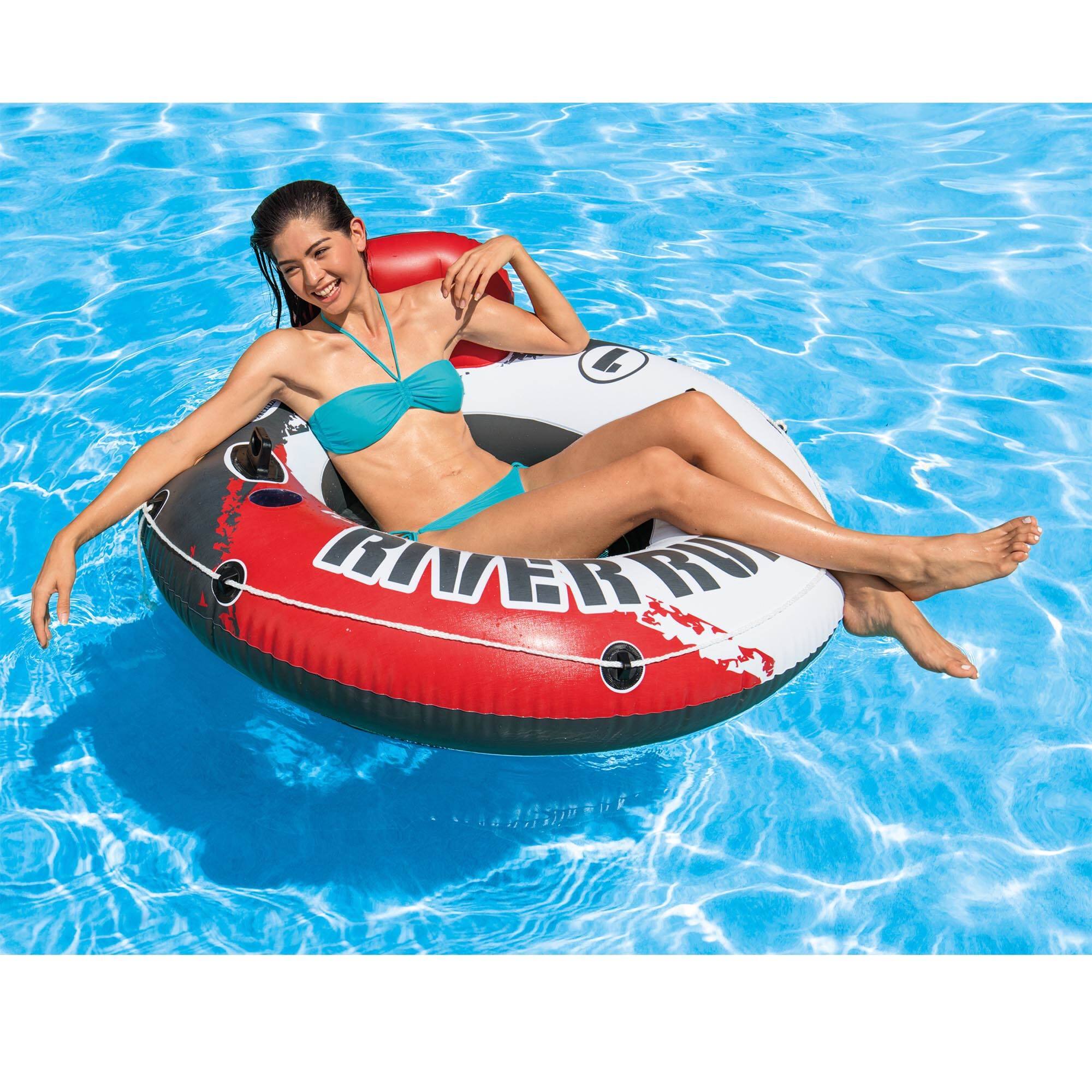 Angle. Intex - River Run 1 Person 53-Inch Inflatable Floating Tube Lake Pool Ocean Raft - Red.