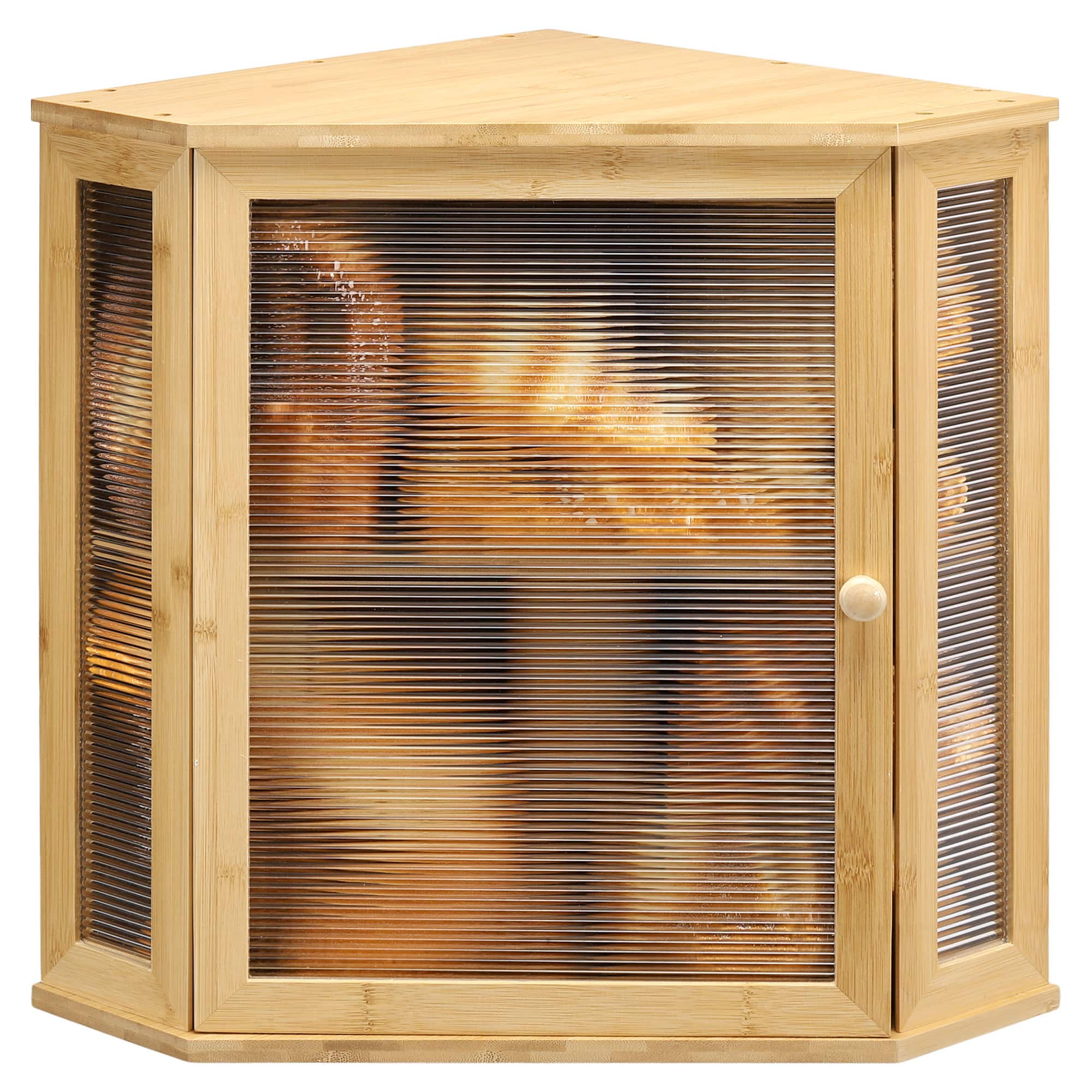 Unique Bargains - Corner Bread Box for Kitchen Countertop, Bamboo Large Capacity Bread Storage with Acrylic Wavy Door, Extra Large - Natural price history on PriceWatchPro