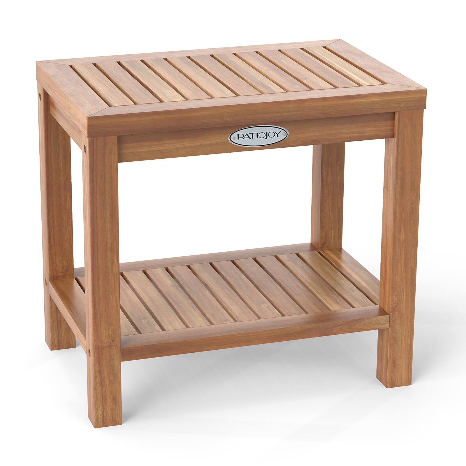 Alt View 9. Gymax - Gymax 19 Inch Teak Wood Shower Bench Inside Shower Stool w/ Storage Shelf for Adults - Teak.