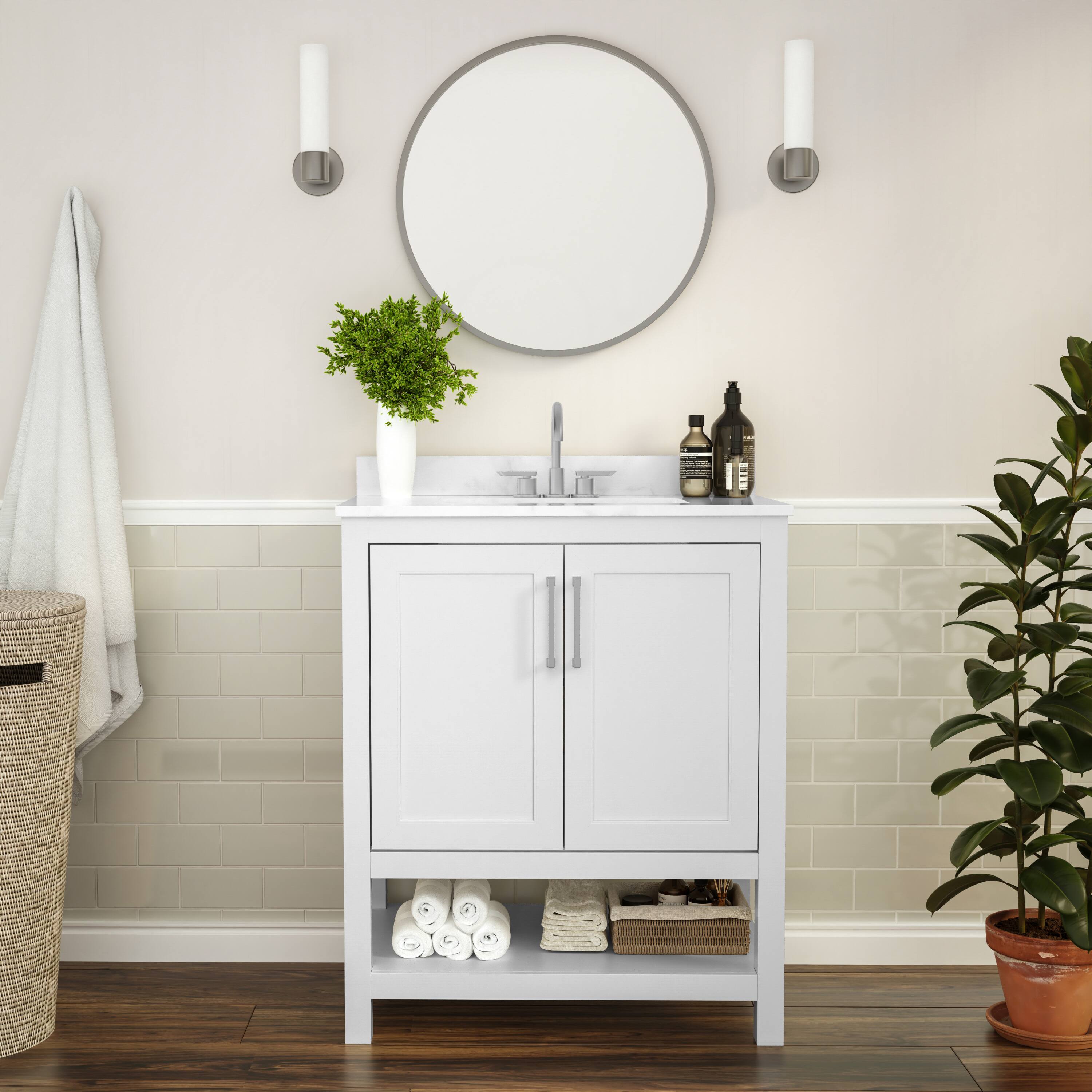 Alt View 1. Flash Furniture - Vega 30 Inch Bathroom Vanity with Sink Combo, Storage Cabinet with Soft Close Doors and Open Shelf, Carrara Marble Finis - White.