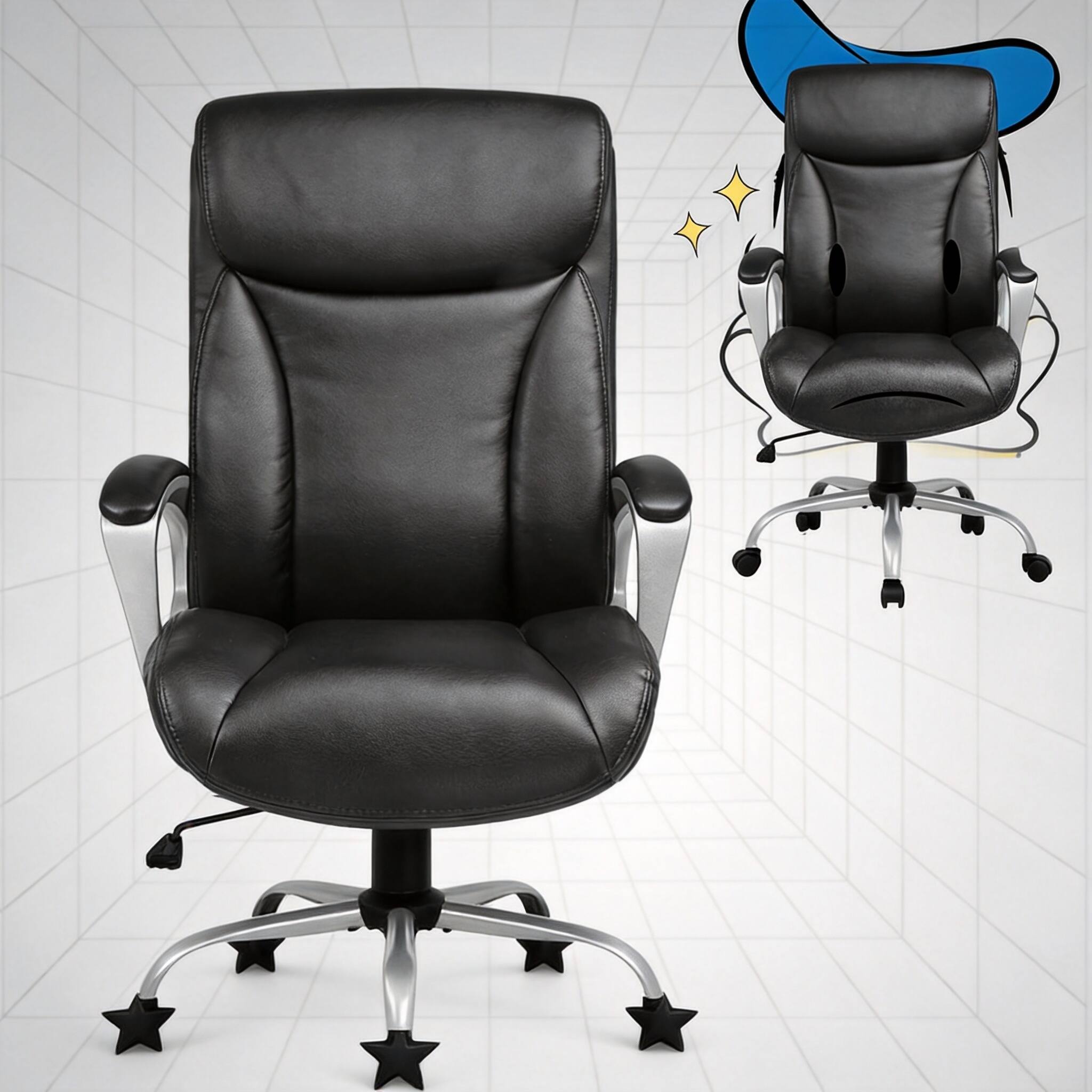 Alt View 2. Frangdom - Ergonomic PU Leather Office Chair with Headrest and Lumbar Support - Dark Black.