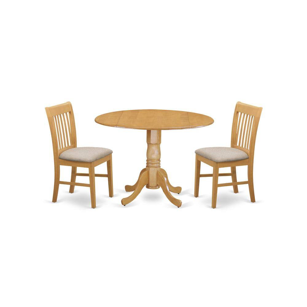 Back. East West Furniture - DLNO3-OAK-C 3 Pc Kitchen nook Dining set-small Table and 2 dinette Chairs - Oak.