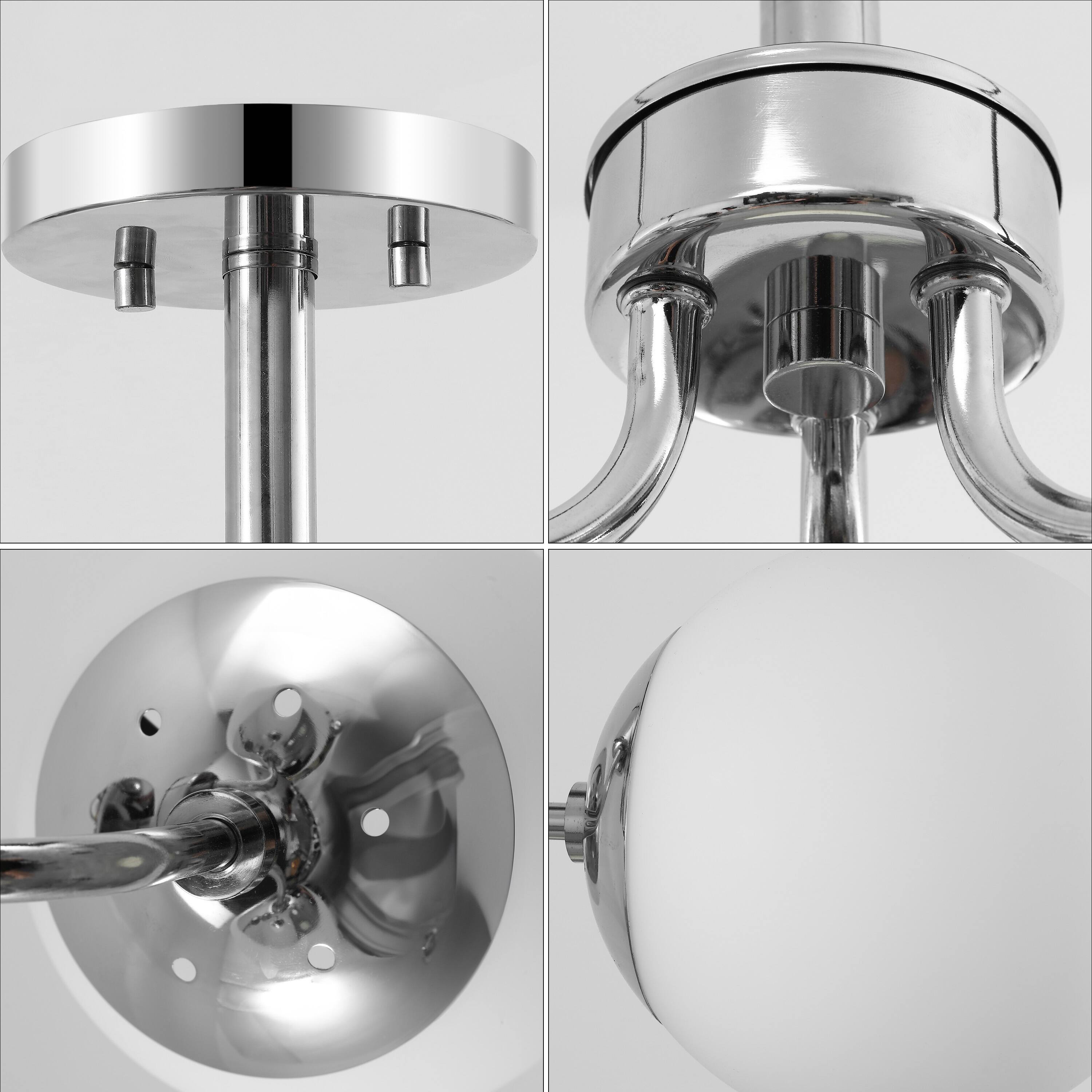 Alt View 4. Jonathan Y - Olivier 23.5" 3-Light Bohemian Farmhouse Iron/Frosted Glass LED Semi Flush Mount, Chrome - Chrome.
