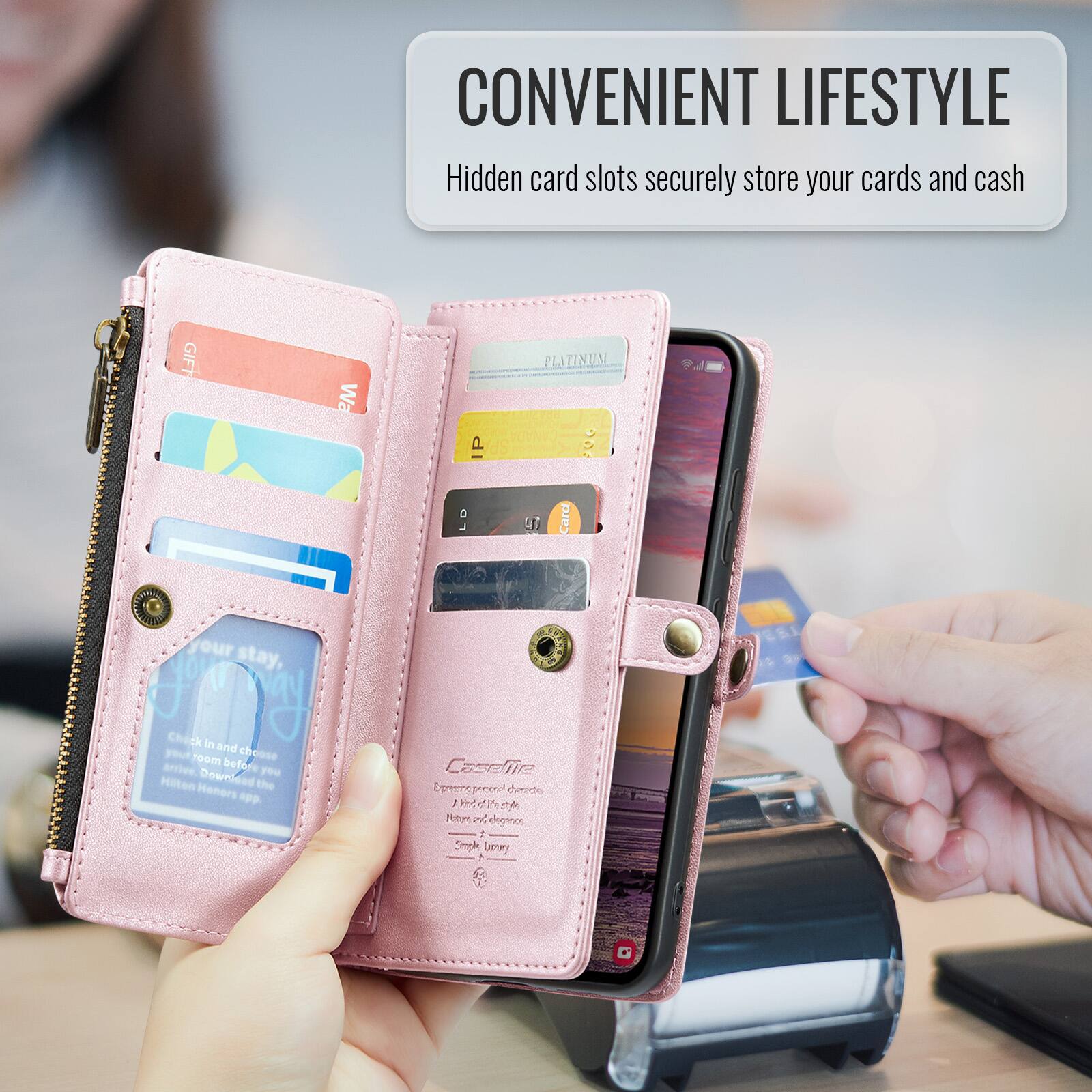 CONVENIENT LIFESTYLE  
Hidden card slots securely store your cards and cash  

GIFT Wa IP SP PLATINUM 0 : U7 Card CRULA  
your stay, b06 Chock in and chosse room before arrive you Hilton Downlead the Heners app Casele iie t Sprering prooe dndo 7 I d 1 thl Nnw Se gncn T Smglh Laney F