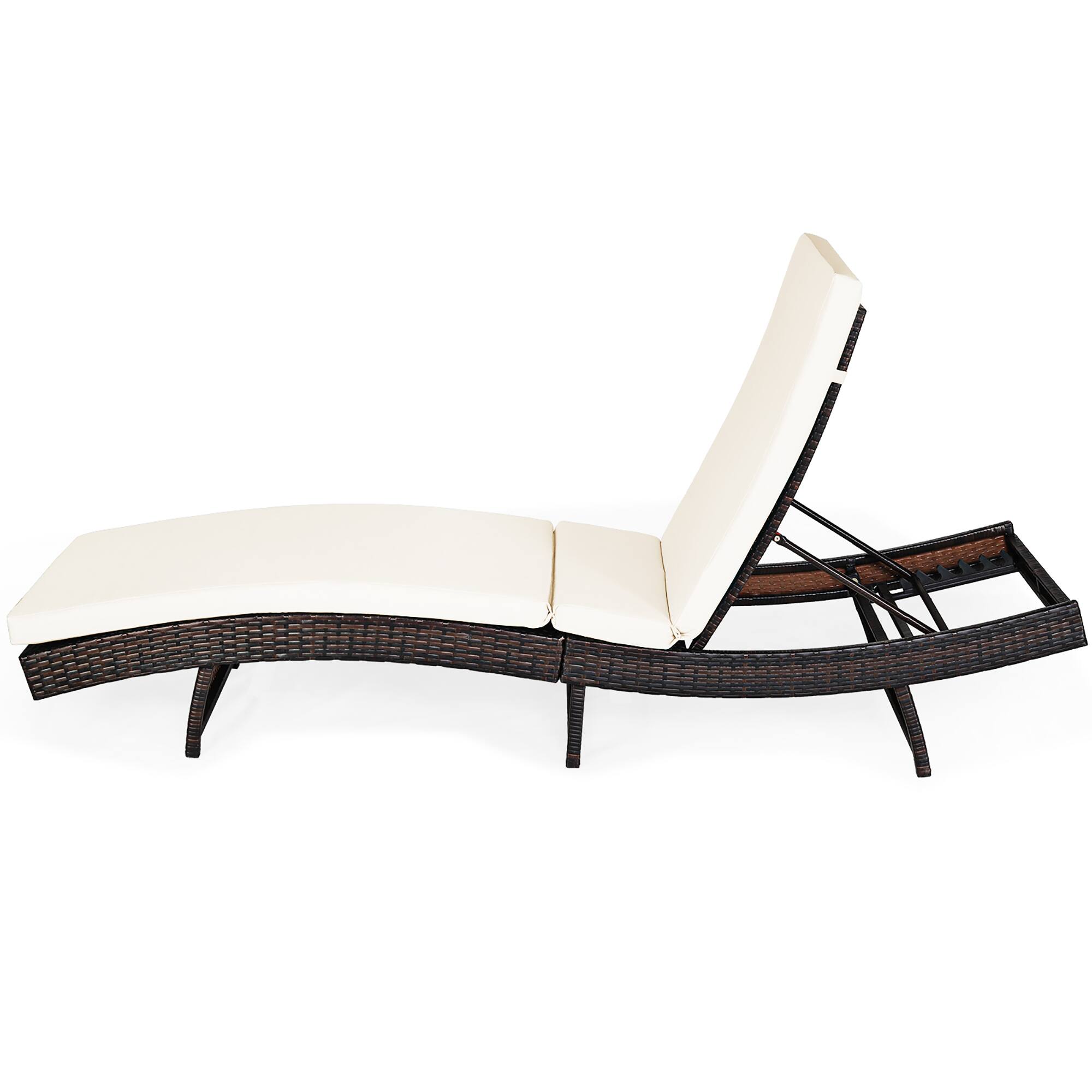 Angle. Costway - 2PCS Patio Rattan Folding Lounge Chair Chaise Adjustable Cushion - White.
