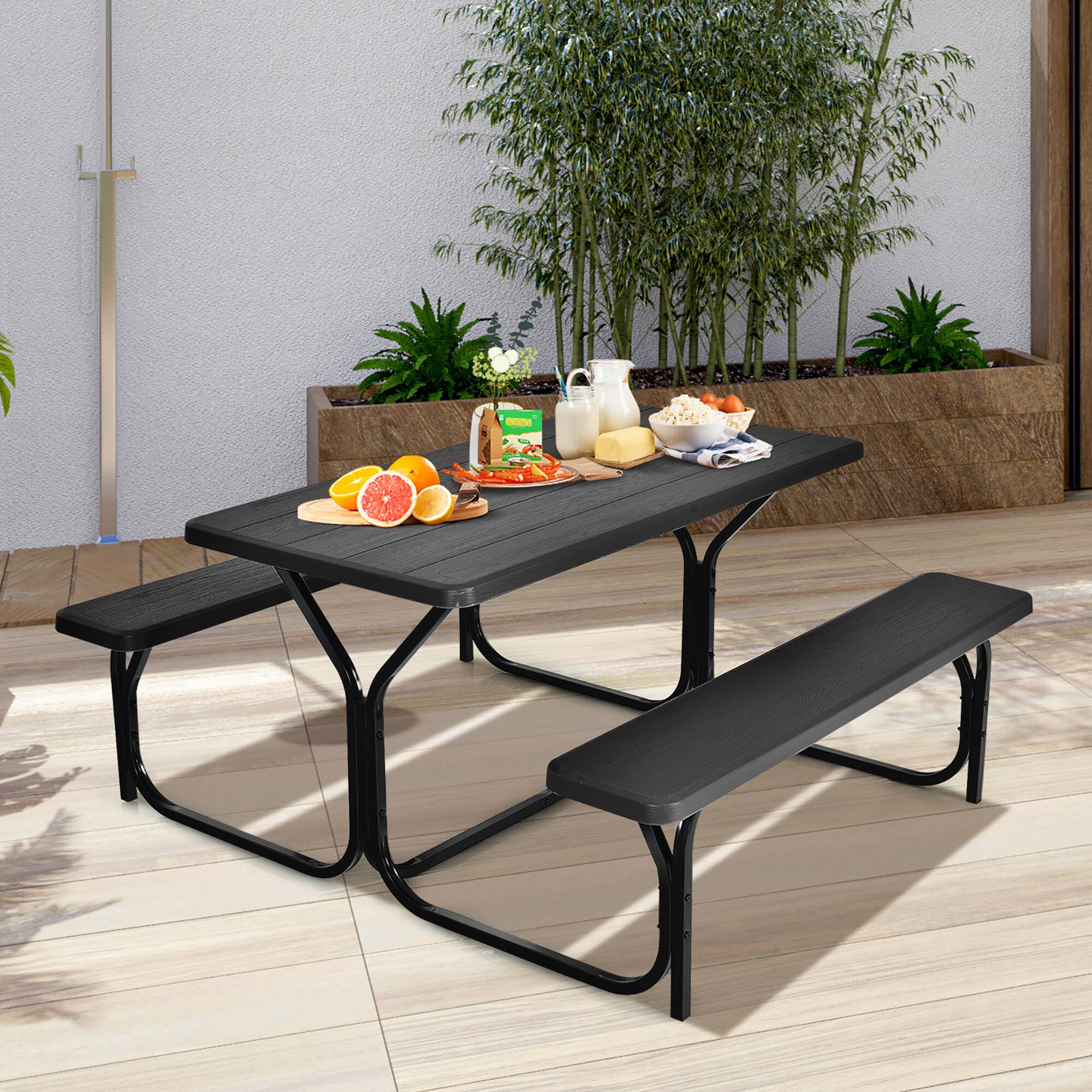 Alt View 3. Gymax - Gymax Picnic Table Camping Picnic Bench Set Backyard Garden Patio Dining Party Black - Black.