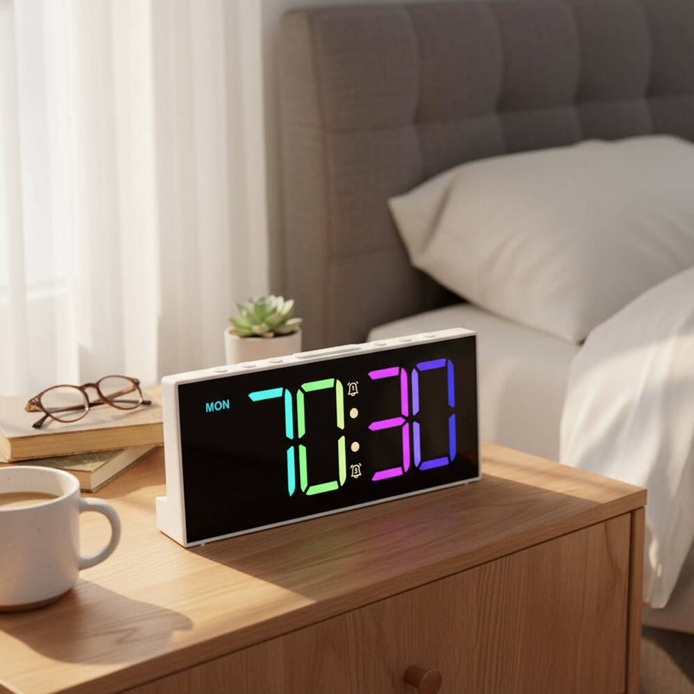 Alt View 2. Dazzed Corner - Alarm Clock, LED Digital Alarm Clock with Large Display - White.