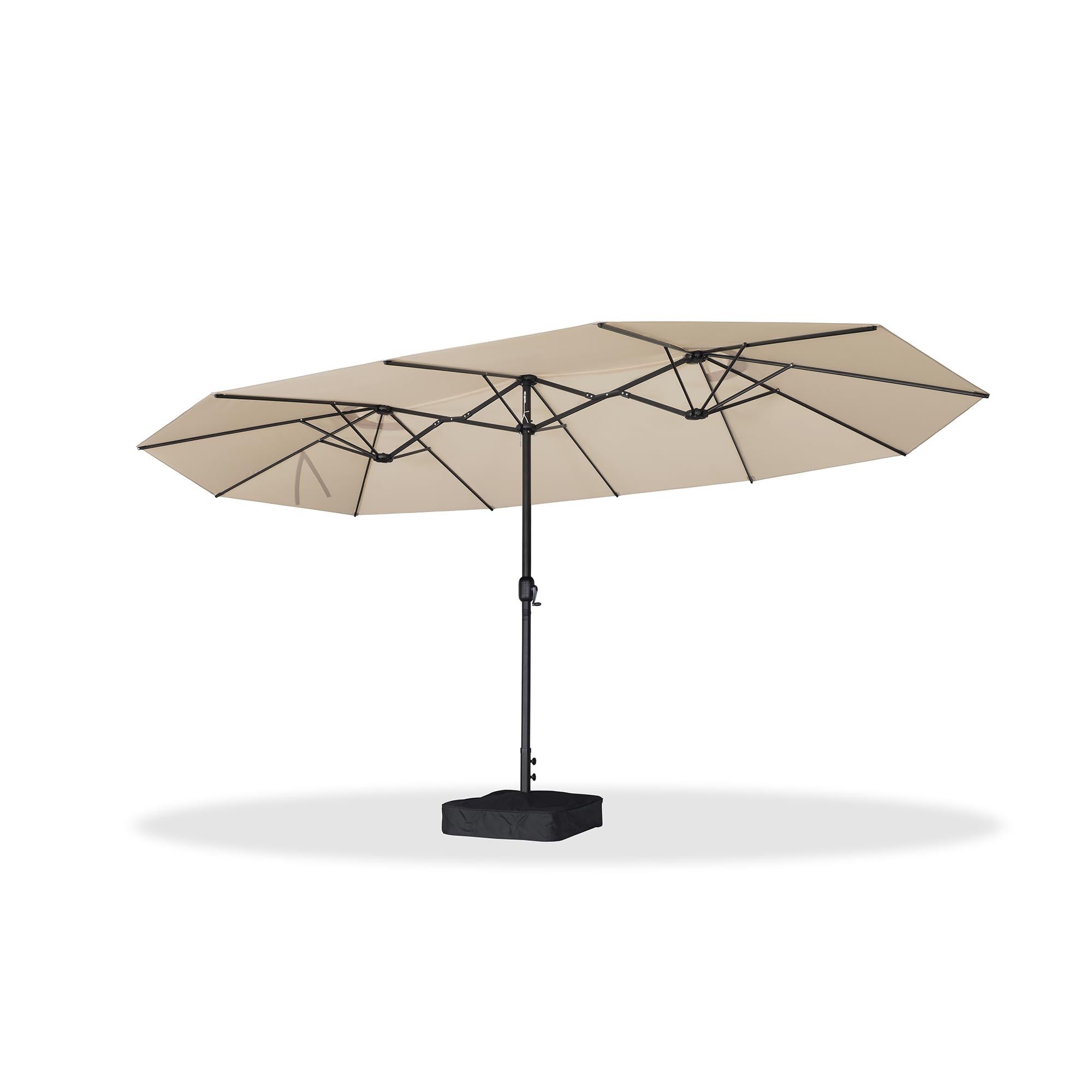 Alt View 7. PURPLE LEAF - 15 ft. Patio Market Umbrella with Base Double-Sided Outdoor Table Sun Umbrellas with Crank for Pool Beach Deck Backyard - Beige.