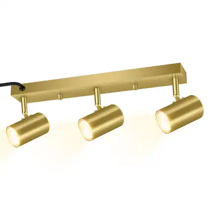 Front. Dazzed Corner - 3-Light Track Lighting Kit, Plug-in Ceiling Spotlight with Rocker Switch - Gold.