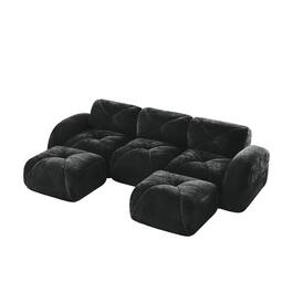 Boyel Living - U Shaped Velvet Tufted Sofa Movable Ottomans 32D High Density Sponge Anti Slip Free Combo Study Theater Black - Black