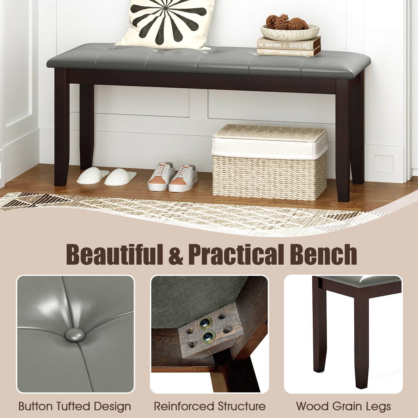 Beautiful & Practical Bench Button Tufted Design Reinforced Structure Wood Grain Legs