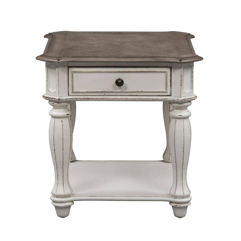 Angle. Liberty Furniture Industries - Magnolia Manor End Table in Antique White - White.