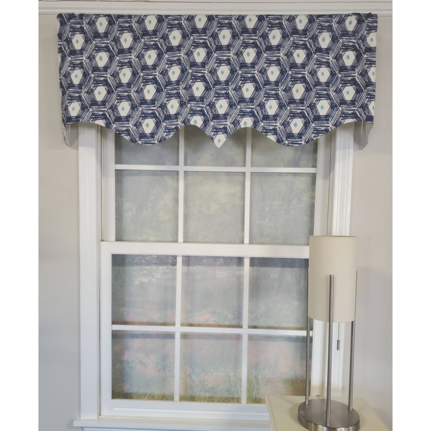 Angle. RLF Home - RLF Home 3" Rod Pocket High Quality Fabric Jerin Regal Valance for Windows 50" x 17" Navy - Navy.