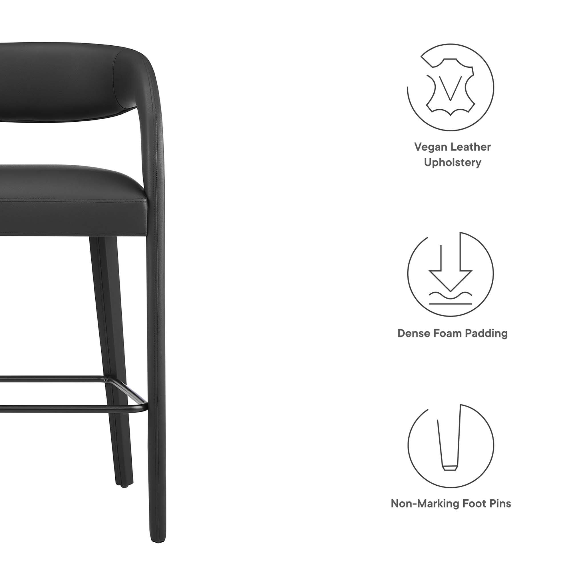 - Vegan Leather Upholstery
- Dense Foam Padding
- Non-Marking Foot Pins