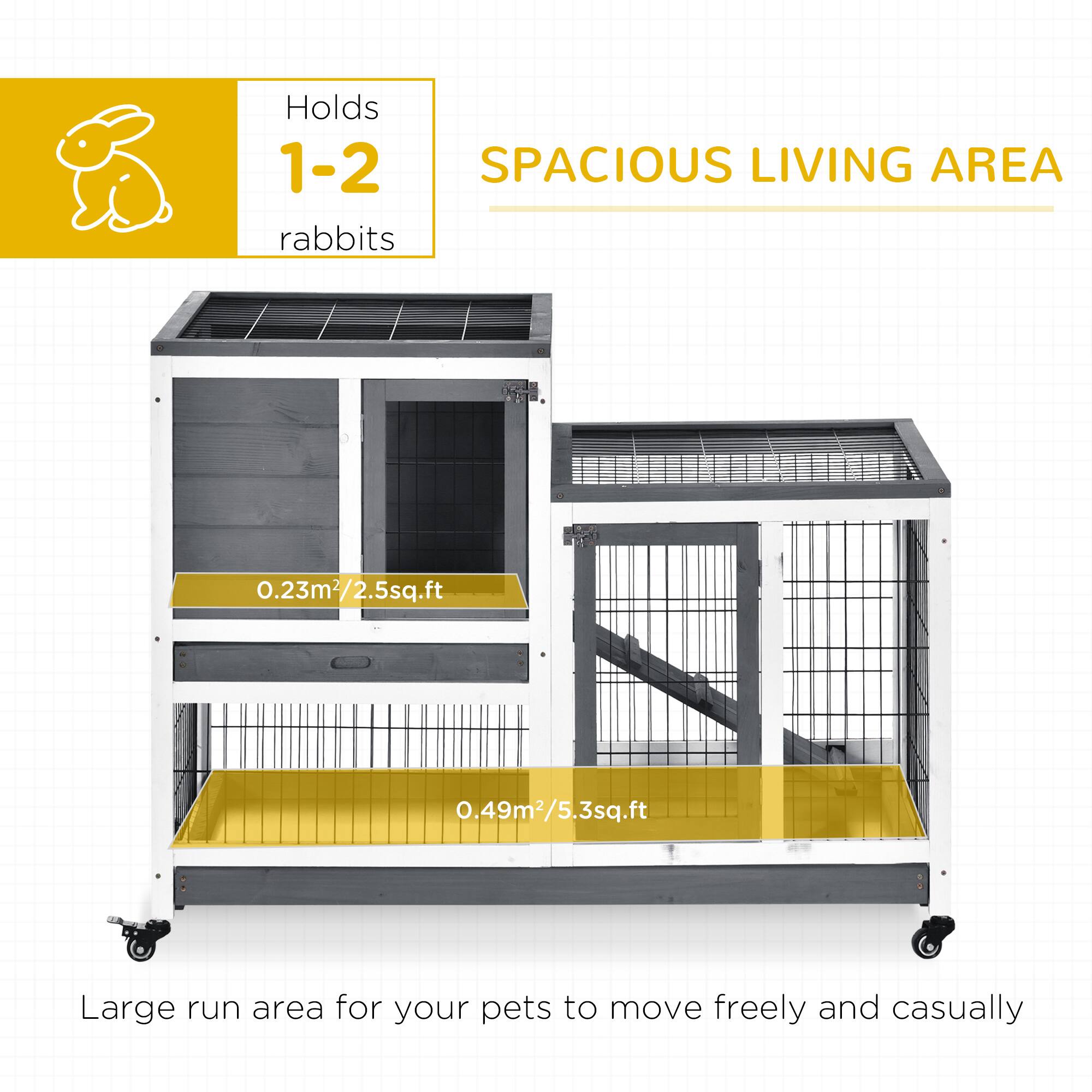 Holds 1-2 rabbits

SPACIOUS LIVING AREA

0.23m²/2.5sq.ft

0.49m²/5.3sq.ft

Large run area for your pets to move freely and casually