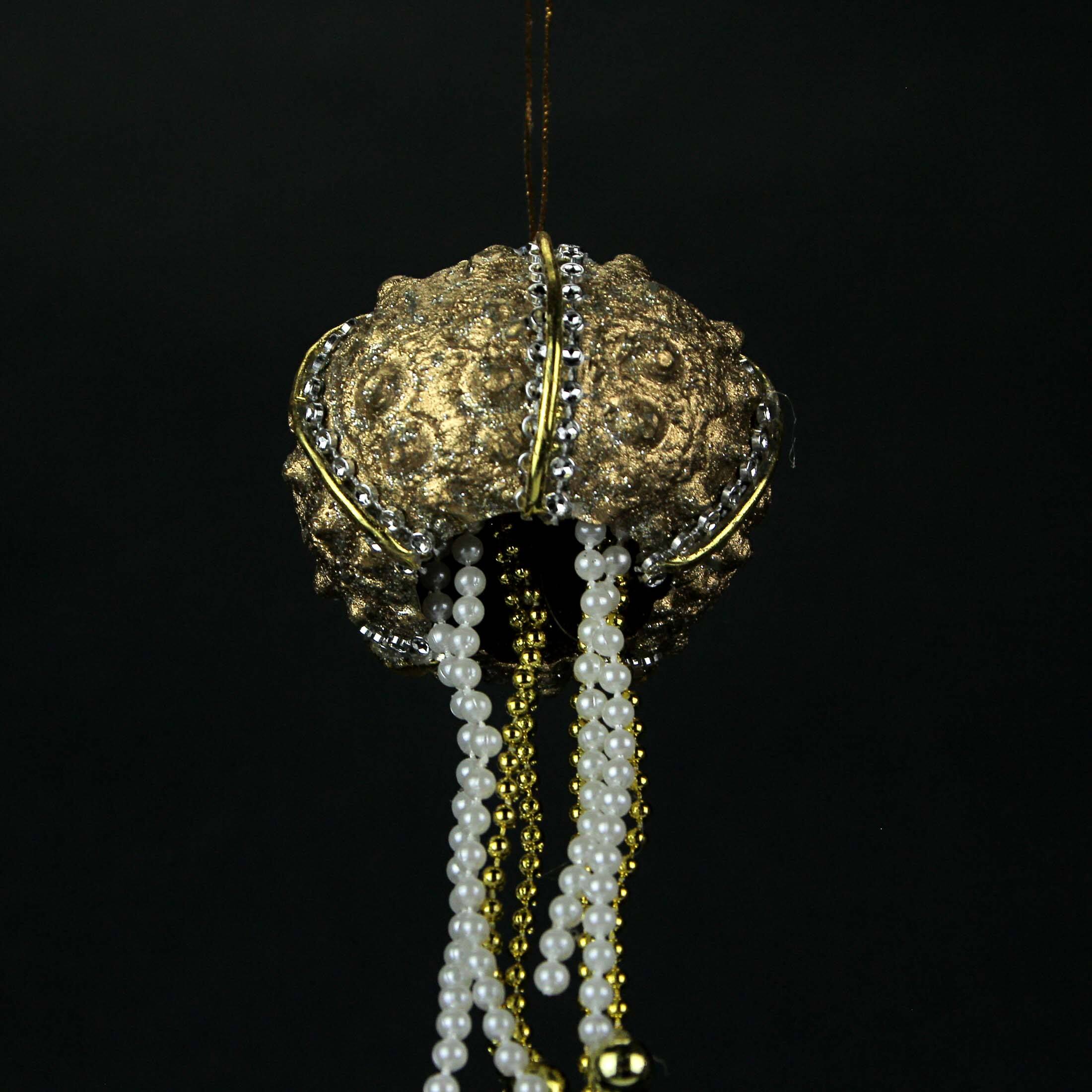 Alt View 3. Things2Die4 - Set of 6 Elegant Golden Sea Urchin Shell Hanging Ornaments Beaded Accents - Gold.