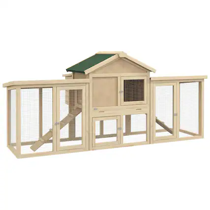 Front. Pawhut - Chicken Coop ith Nesting Box, Double Runs, Removable Tray, Ramps - Natural Wood.