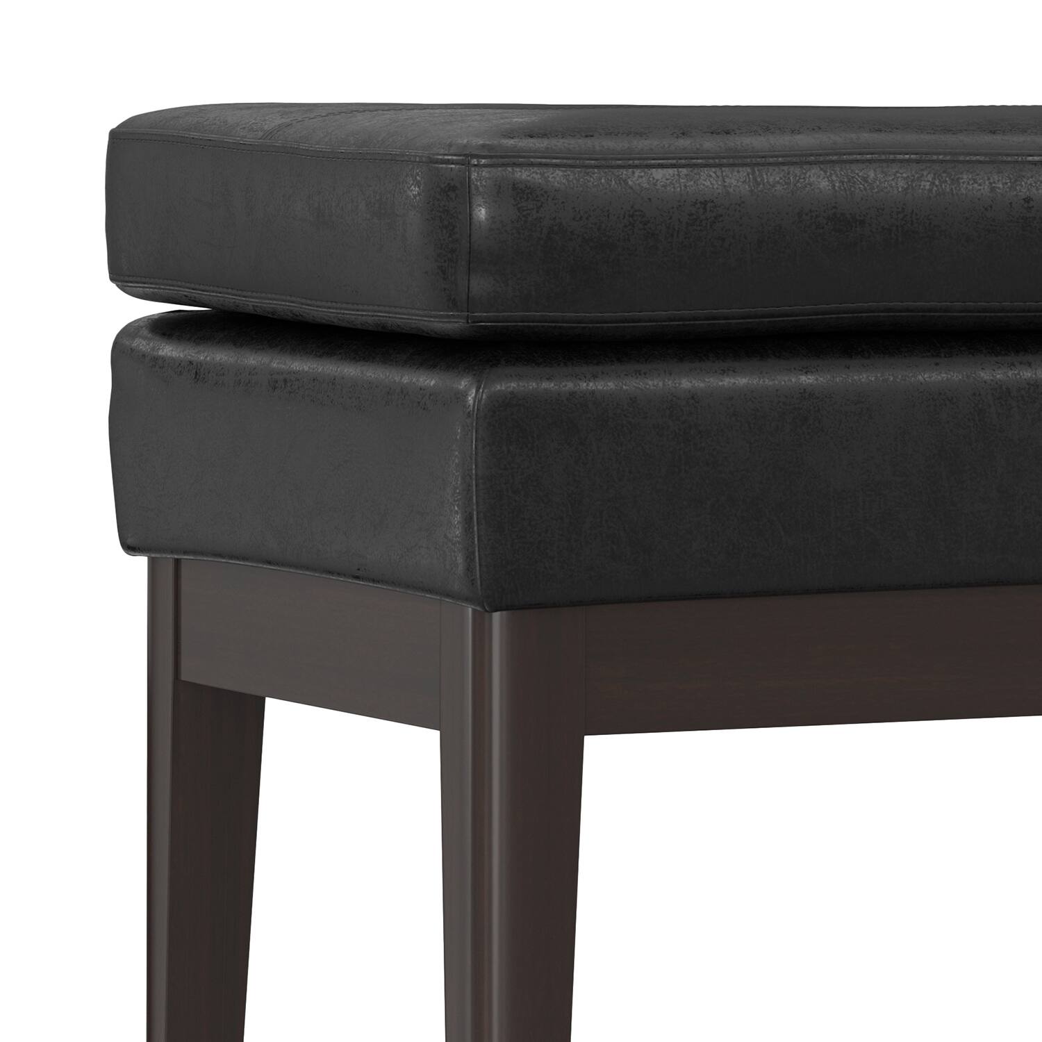 Alt View 3. Simpli Home - Carlson Small Ottoman Bench in Distressed Black - Distressed Black.