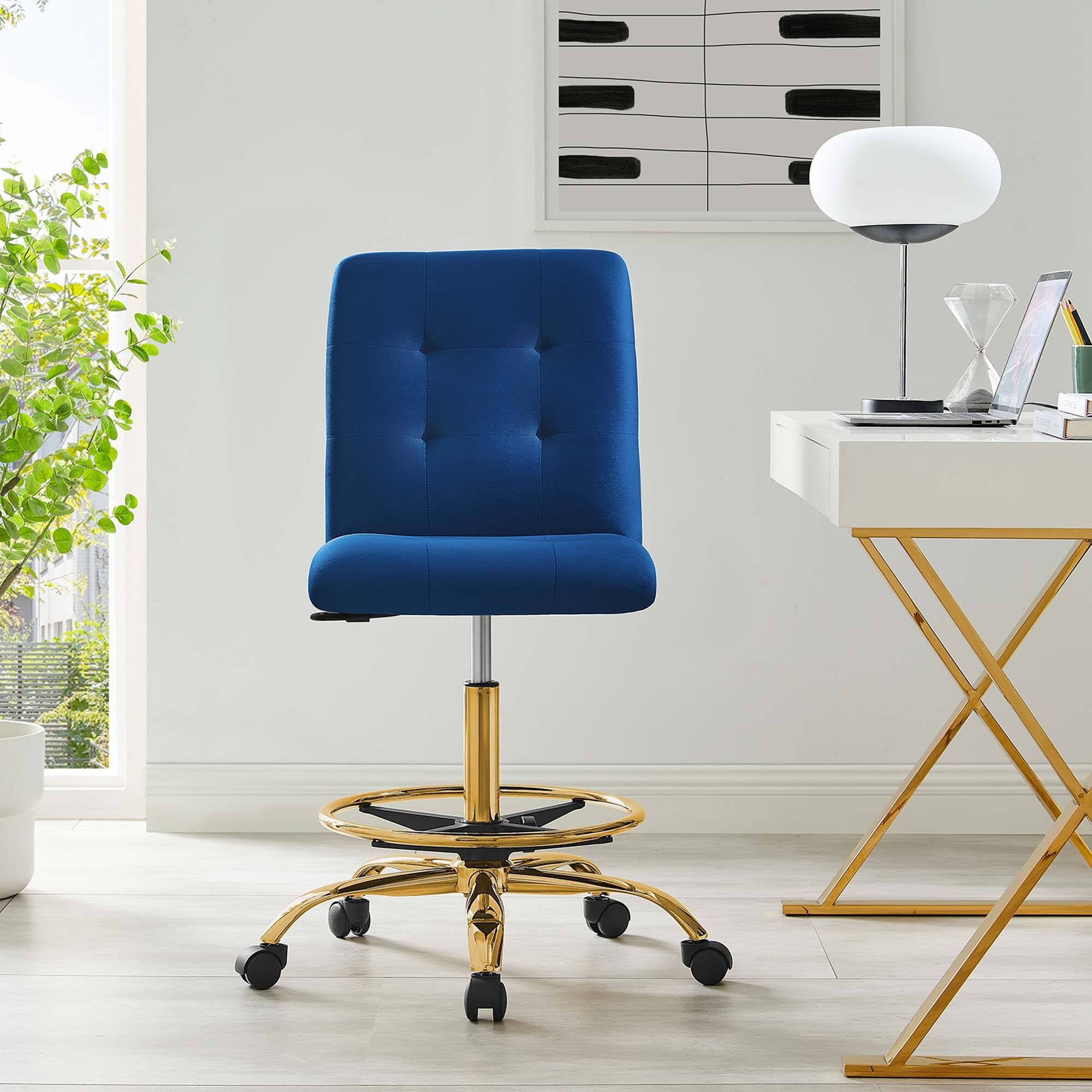 Alt View 5. Modway - Prim Armless Performance Velvet Drafting Chair by Modway - Blue.