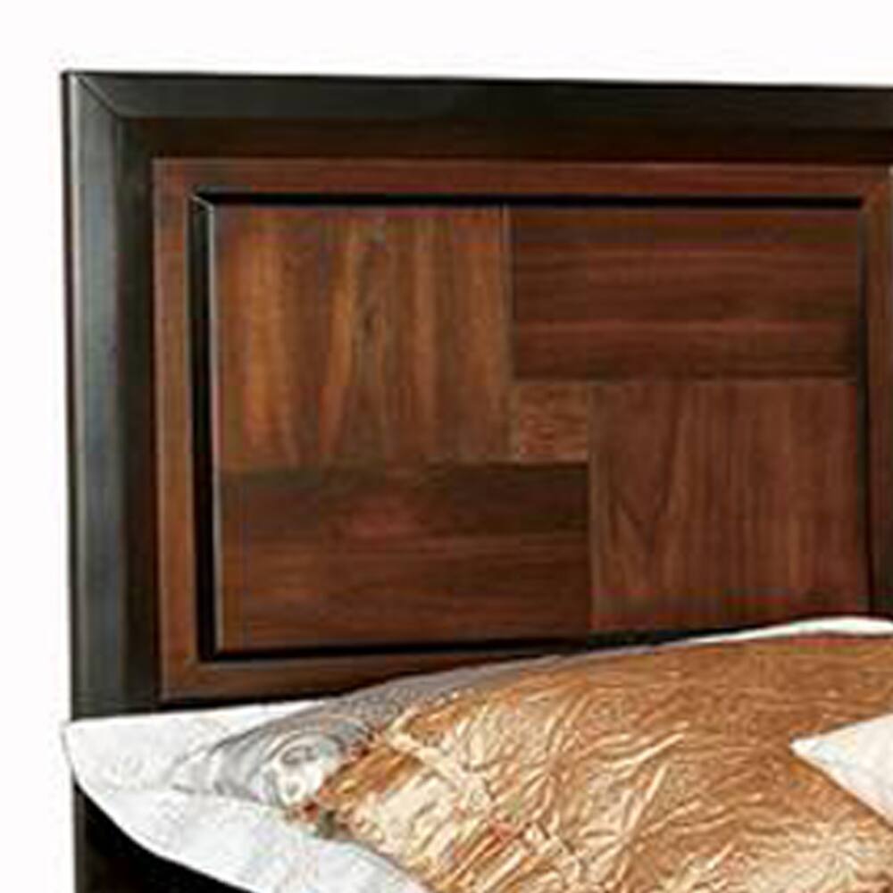 Alt View 3. Manhattan Lane - Transitional Style Eastern King Wooden Parquet Design Bed, Brown - Brown.
