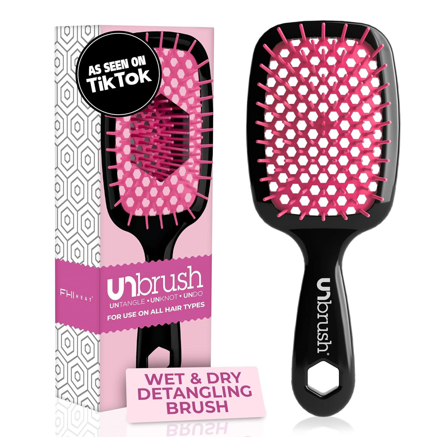 AS SEEN ON TikTok

unbrush
FHIHEAT
UNTANGLE • UNKNOT • UNDO
FOR USE ON ALL HAIR TYPES

WET & DRY DETANGLING BRUSH