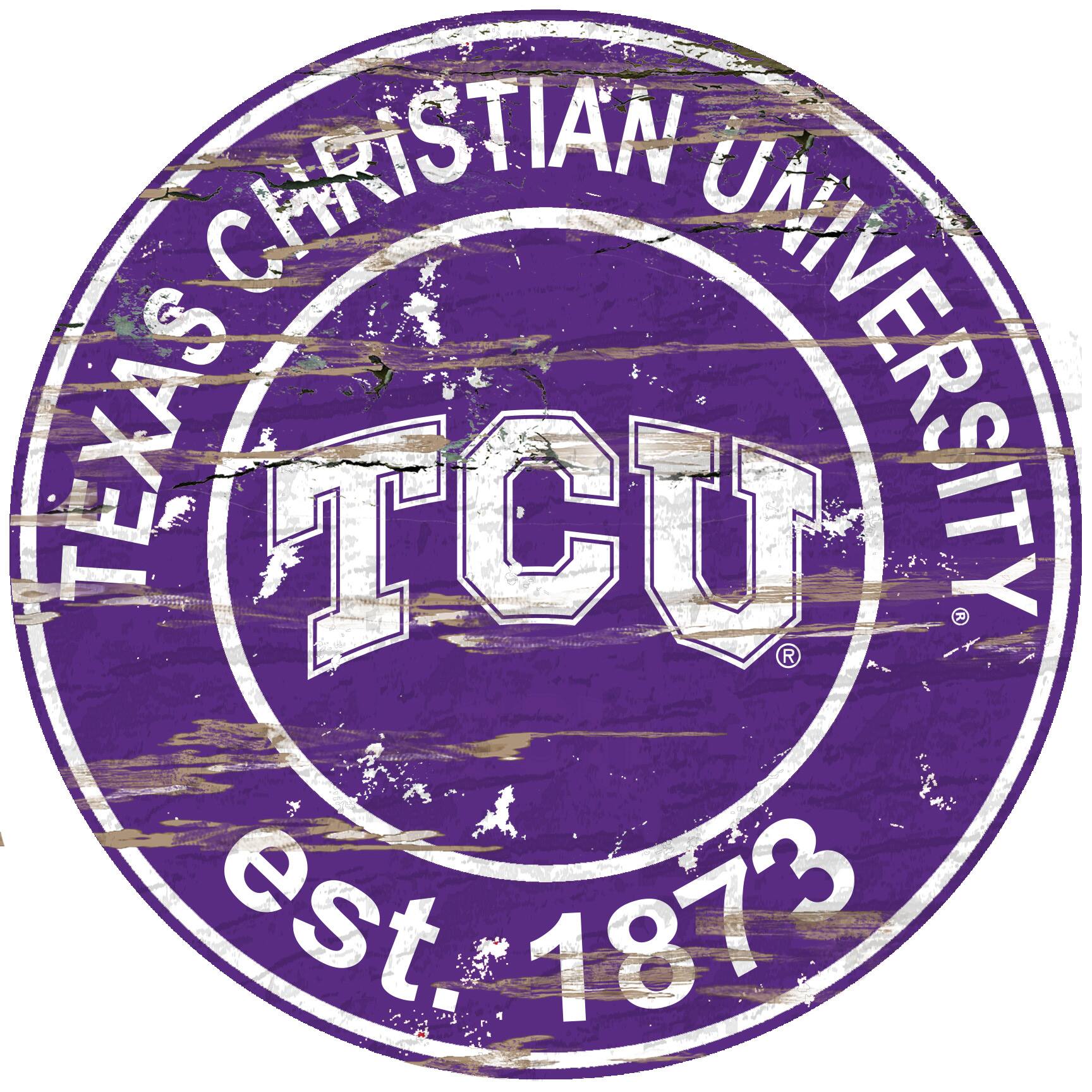 TCU Horned Frogs 23.5" Distressed Round Sign