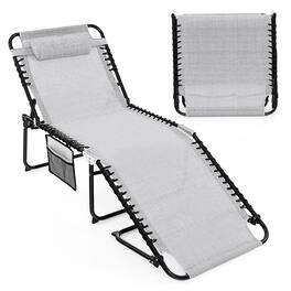 Gymax - Folding Reclining Lounge Chaise 4-Position Backrest Portable Beach Chair Grey - Gray