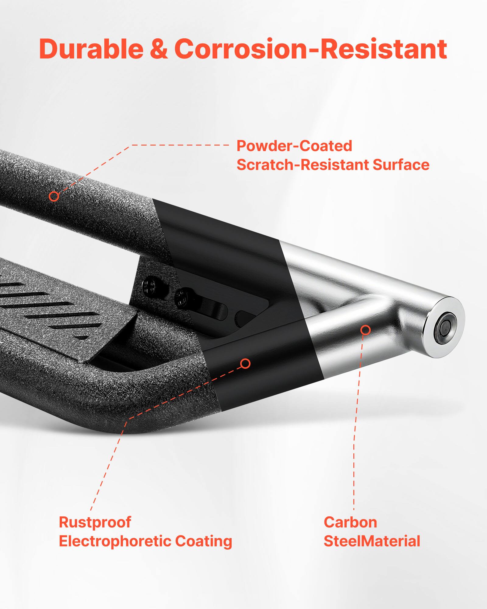 Durable & Corrosion-Resistant  
Powder-Coated Scratch-Resistant Surface  
Rustproof Electrophoretic Coating  
Carbon Steel Material