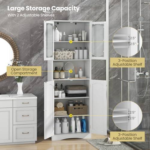 Large Storage Capacity With 2 Adjustable Shelves
1. Open Storage Compartment
2. 3-Position Adjustable Shelf
3. 2.5" 2.5" 3-Position Adjustable Shelf