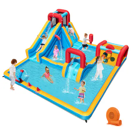 Front. Costway - Costway Inflatable Water Park with Climbing Wall Boxing Post Basketball Rim 750W Blower - Multicolor.