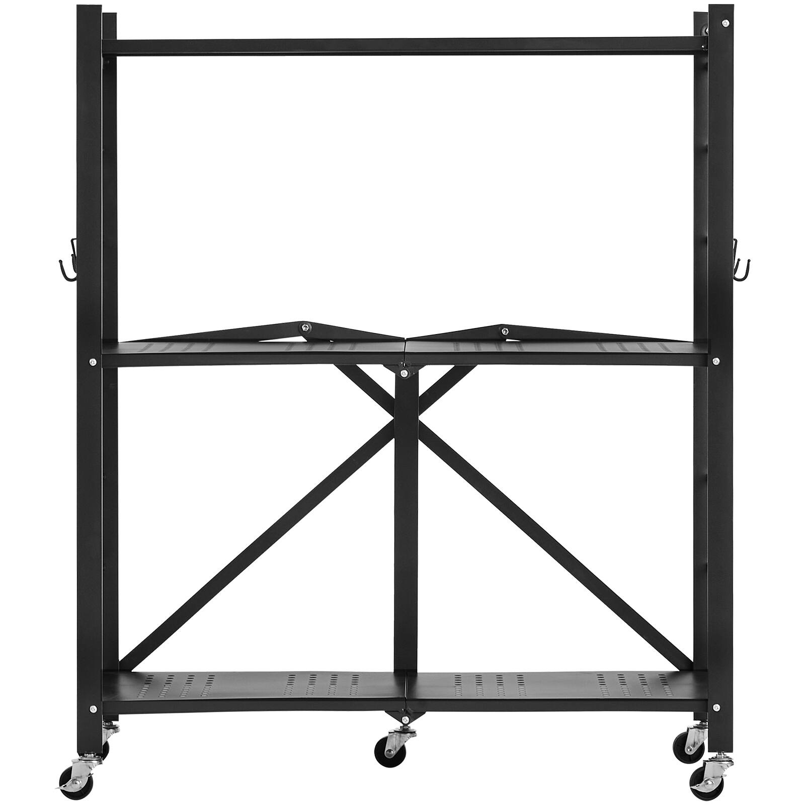 Alt View 5. VEVOR - 3-Tier Foldable Storage Shelf, 30Wx13Dx36H Inch Folding Metal Rack Shelving Unit, Heavy Duty No Assembly Organizer Shelf - Black.