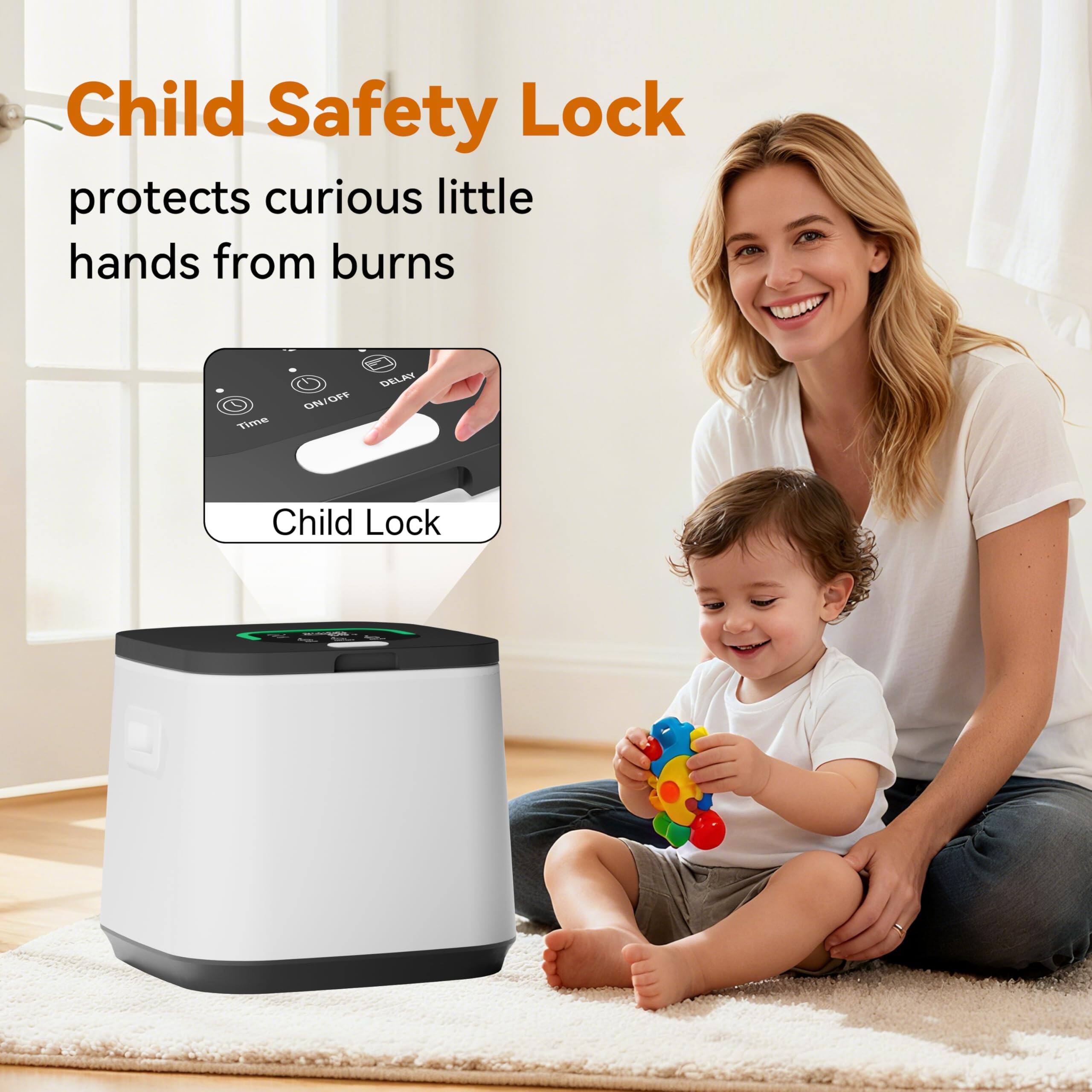 Child Safety Lock  
protects curious little hands from burns  

Child Lock