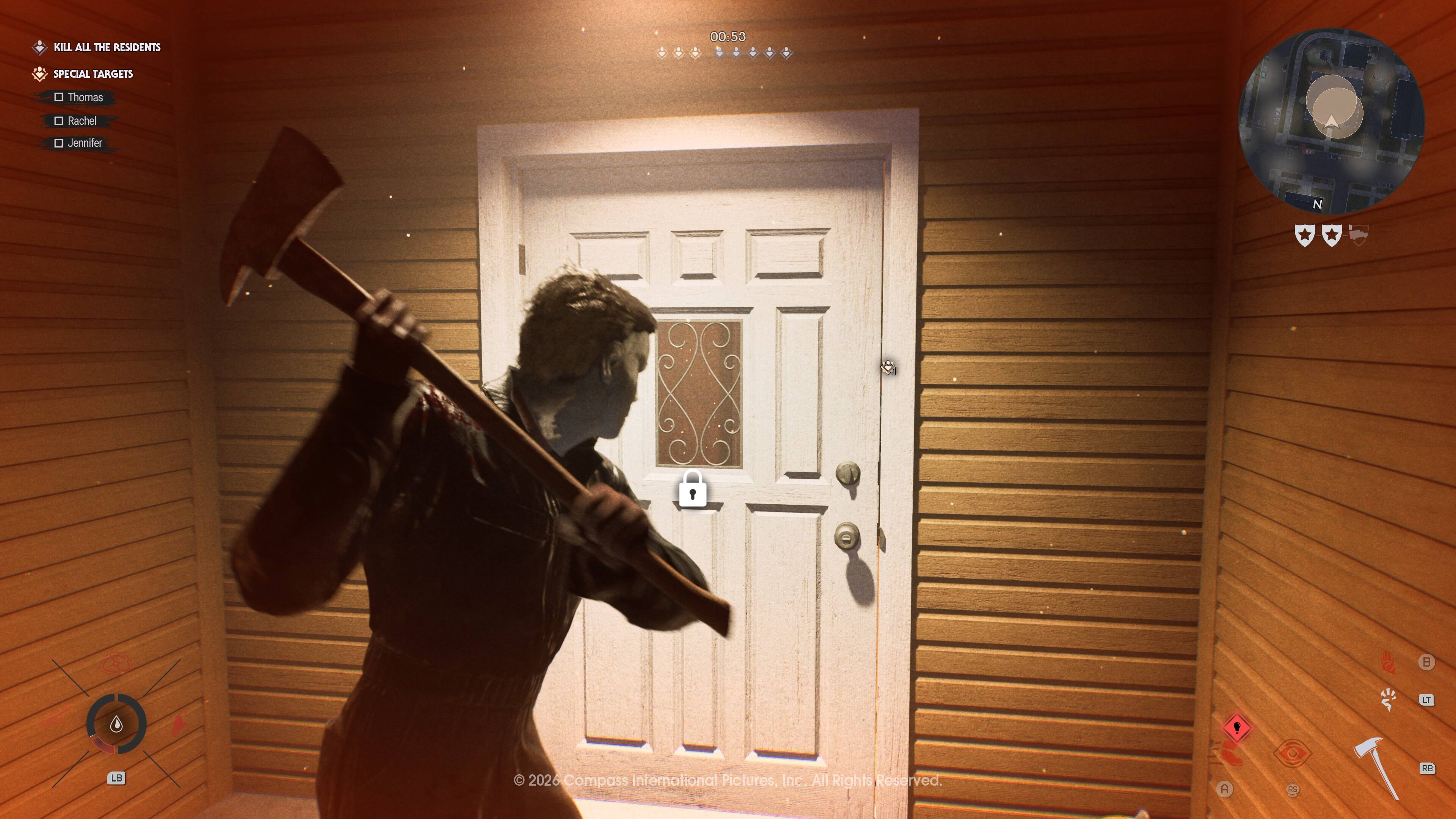 KILL ALL THE RESIDENTS  
SPECIAL TARGETS  
Thomas  
Rachel  
Jennifer  

00:53  

2026 Compass International Pictures, Inc. All Rights Reserved.